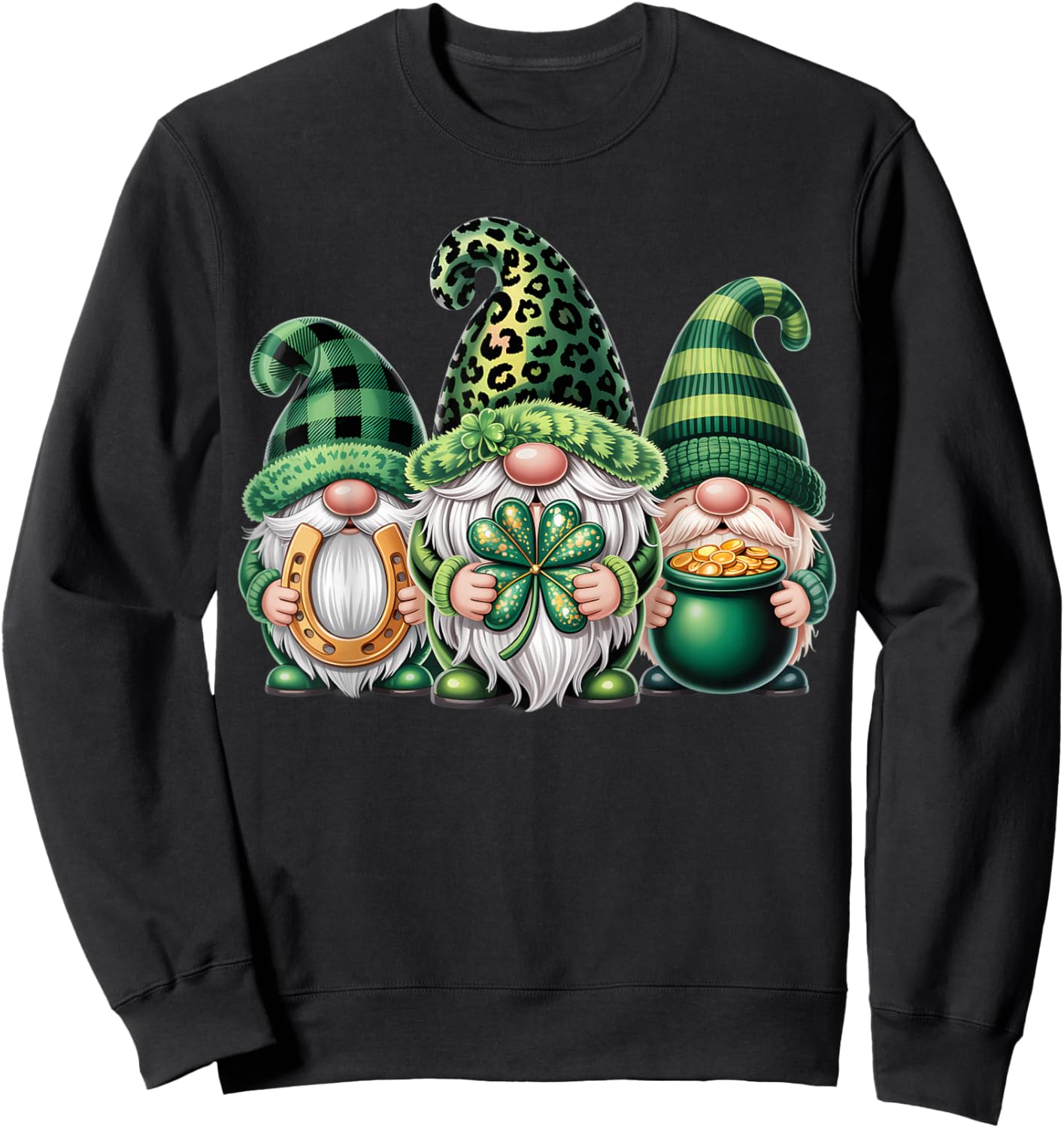 Gnomes Crew St Patricks Day Shamrock Leopard Women Men Kids Sweatshirt - Sweatshirt | Black