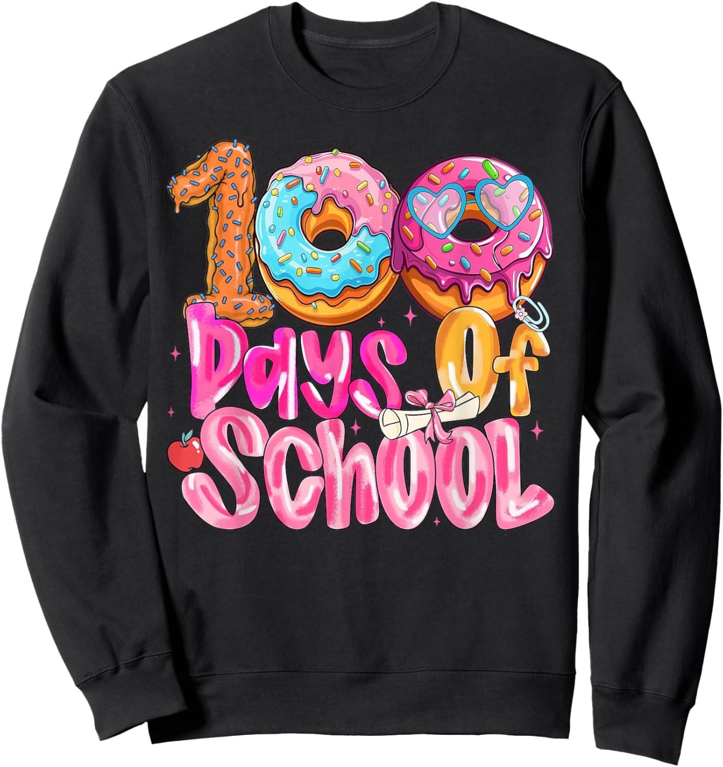 100th Day of School Girl Donut Sweatshirt - Sweatshirt | Black