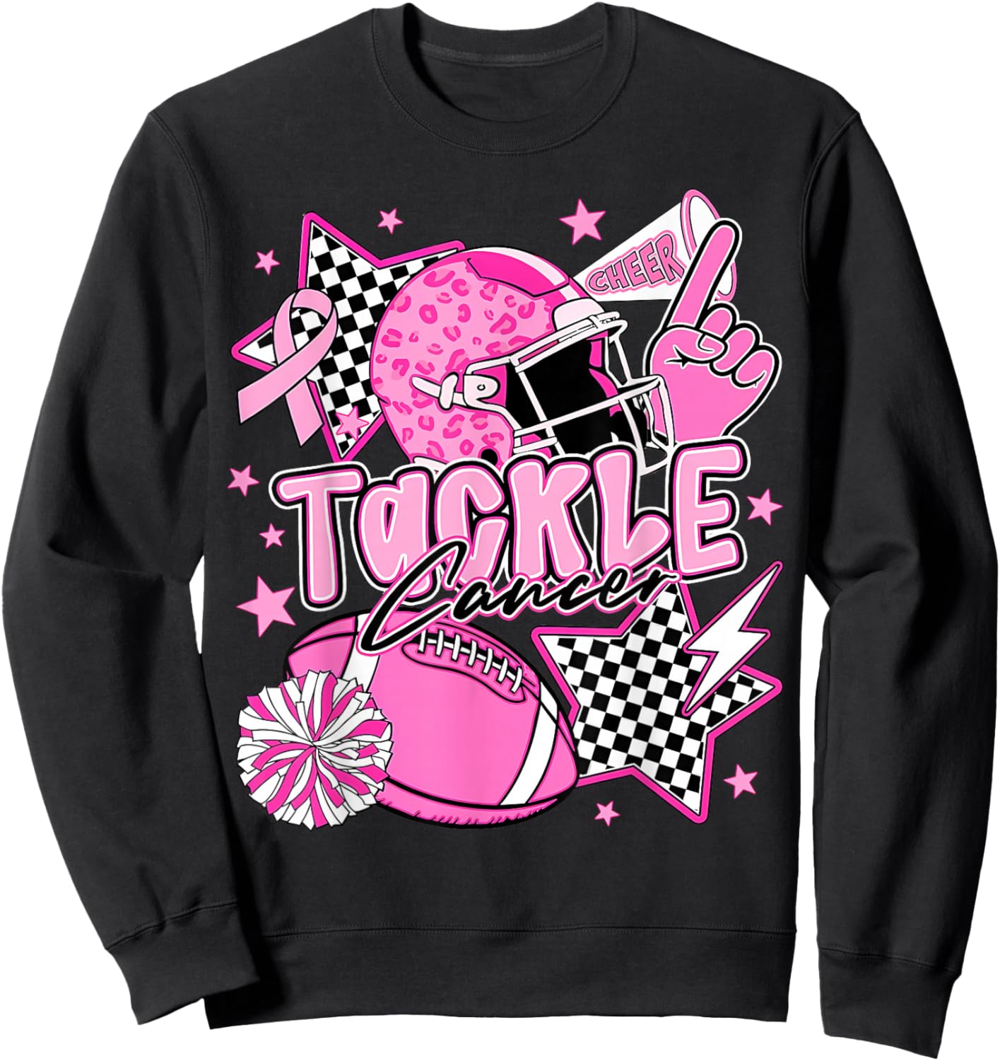 Tackle Breast Cancer Awareness American Football Pink Ribbon Sweatshirt - Sweatshirt | Black