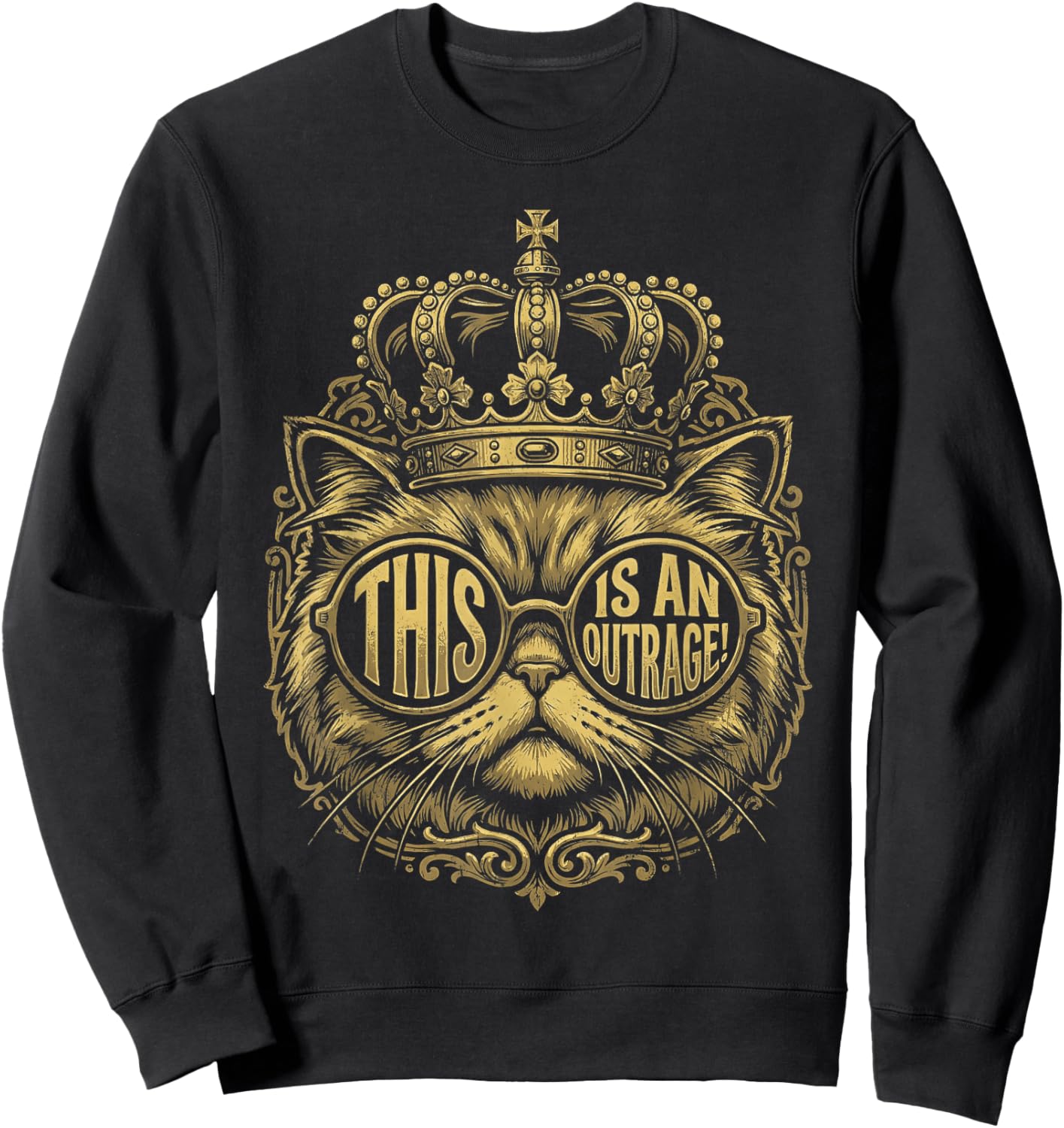 This is an Outrage Funny Princess Cat Donut Gold Sweatshirt - Sweatshirt | Black