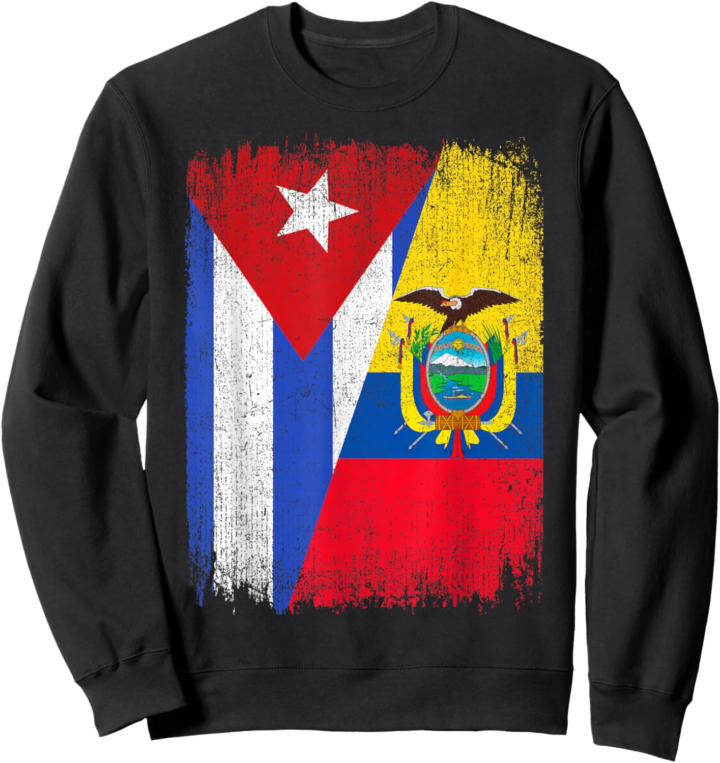 Half Cuba Ecuador Flag Cuban Ecuadorian Pride Roots Sweatshirt - Sweatshirt | Black