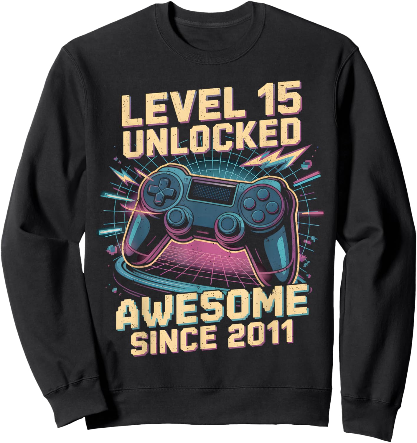 15 Year Old Boy Level 15 Gamer 2011 15th Birthday Party Gift Sweatshirt - Sweatshirt | Black
