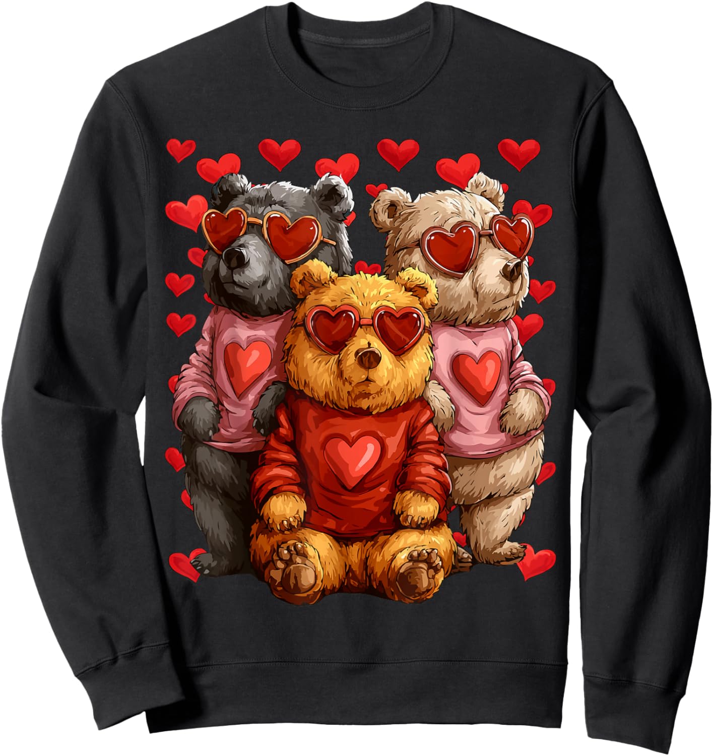 Cute Bears with Heart Sunglasses Valentines Day Hearts Sweatshirt - Sweatshirt | Black