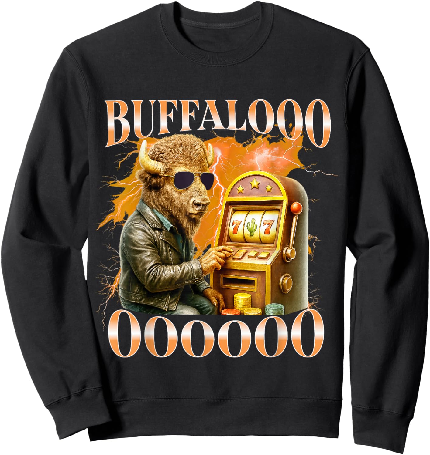 Buffalo Bison Casino Slot Machine Funny Gambling Bootleg Sweatshirt - Sweatshirt | Black