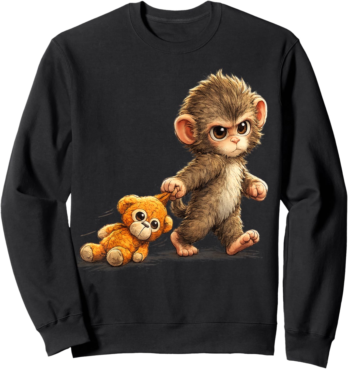 Cute Baby Monkey Punch Viral Zoo Japan Design Sweatshirt - Sweatshirt | Black