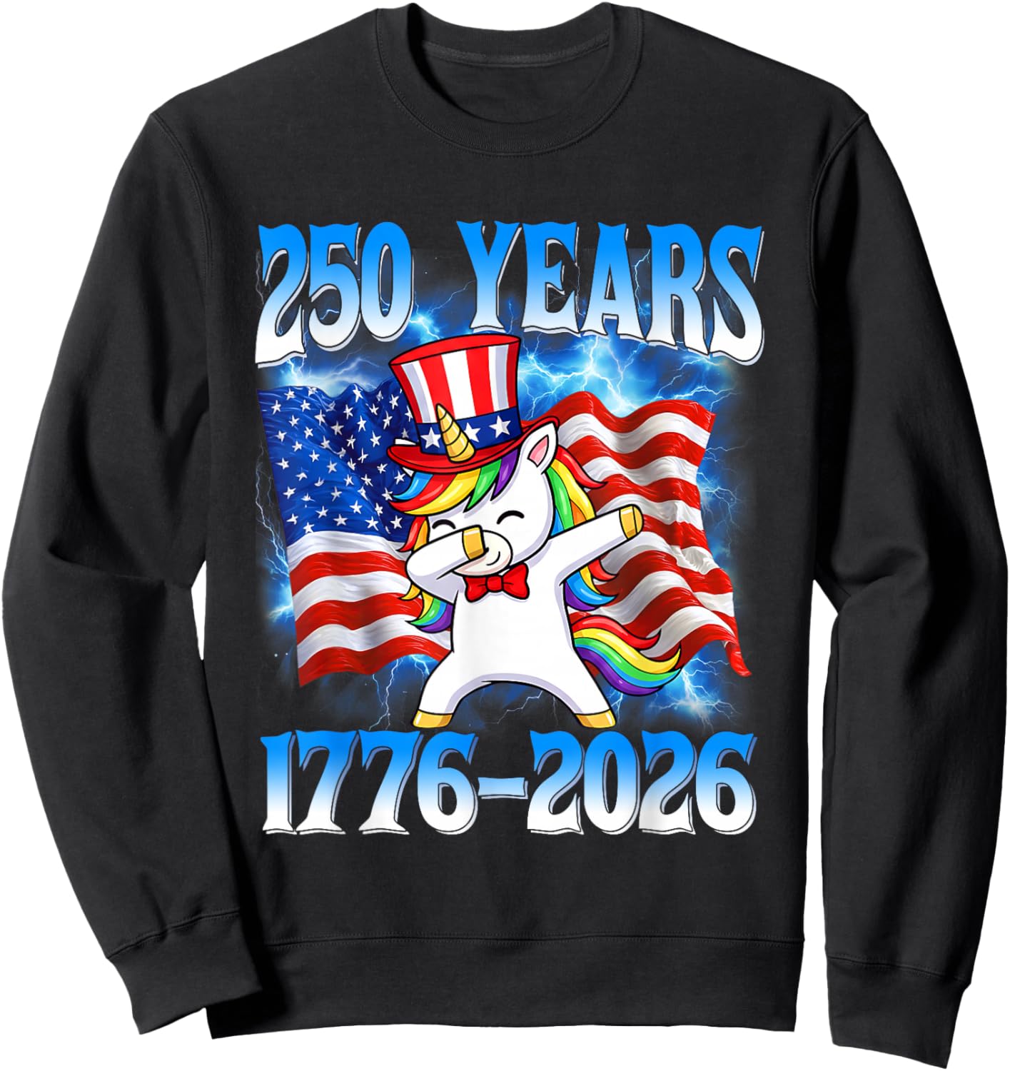250 Years American 1776 2026 250th Unicorn 4th of July Girls Sweatshirt - Sweatshirt | Black