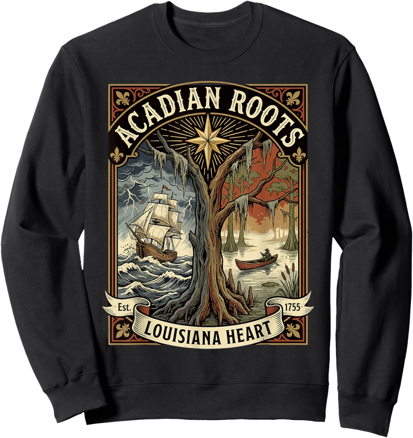 Acadian Roots Louisiana Heart Sweatshirt - Sweatshirt | Black