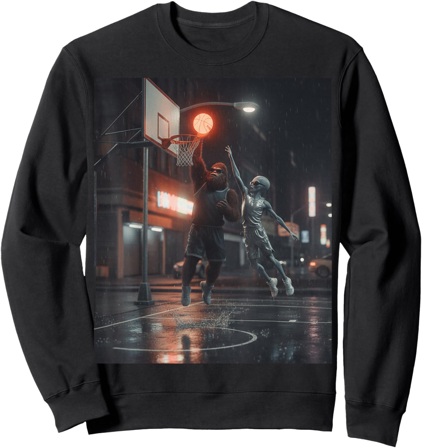 Bigfoot and Alien Basketball. UFO Bigfoot Cryptid Sports Sweatshirt - Sweatshirt | Black