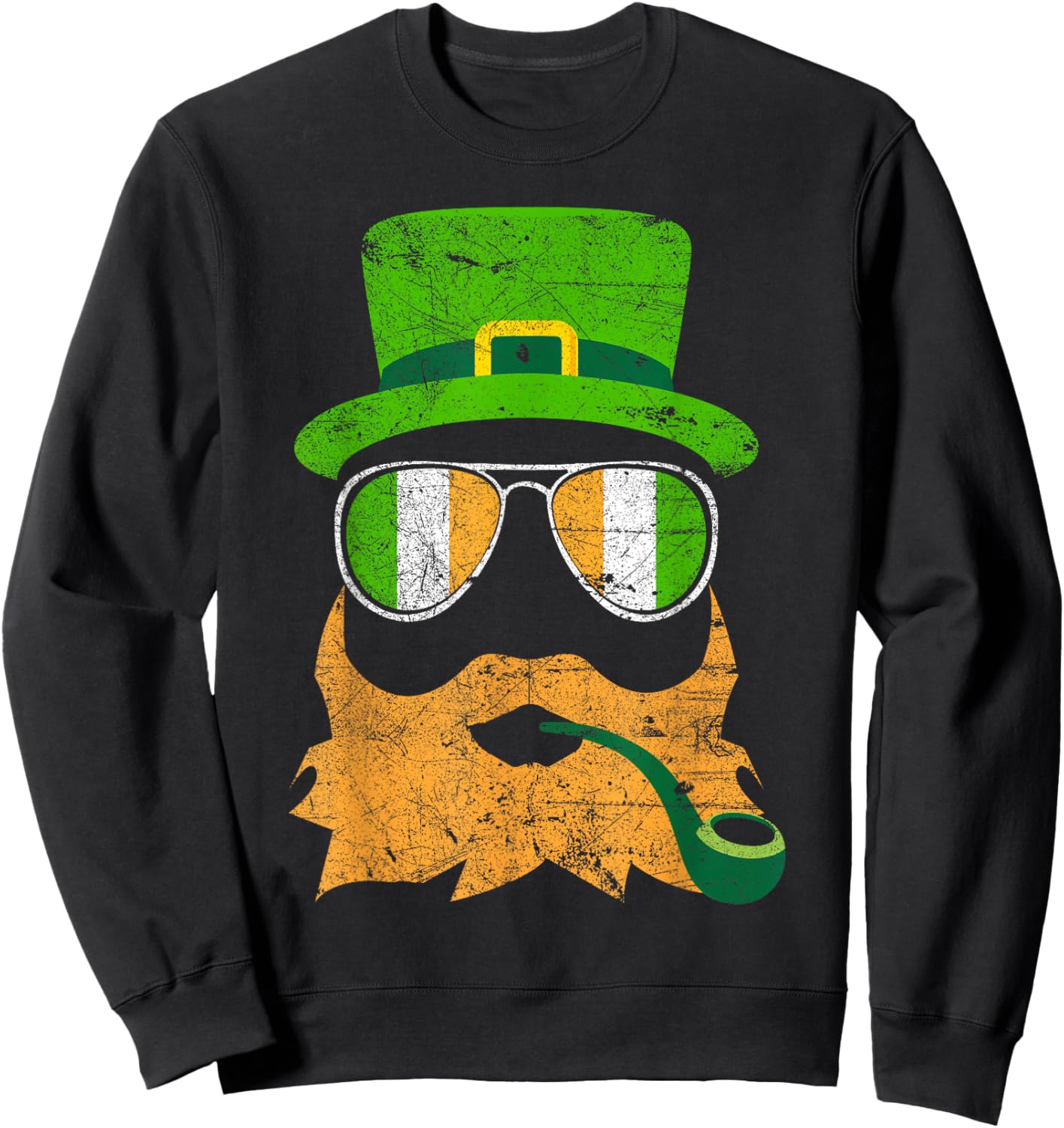 Irish Green Leprechaun face Vintage Sunglasses Funny Sweatshirt - Sweatshirt | Black