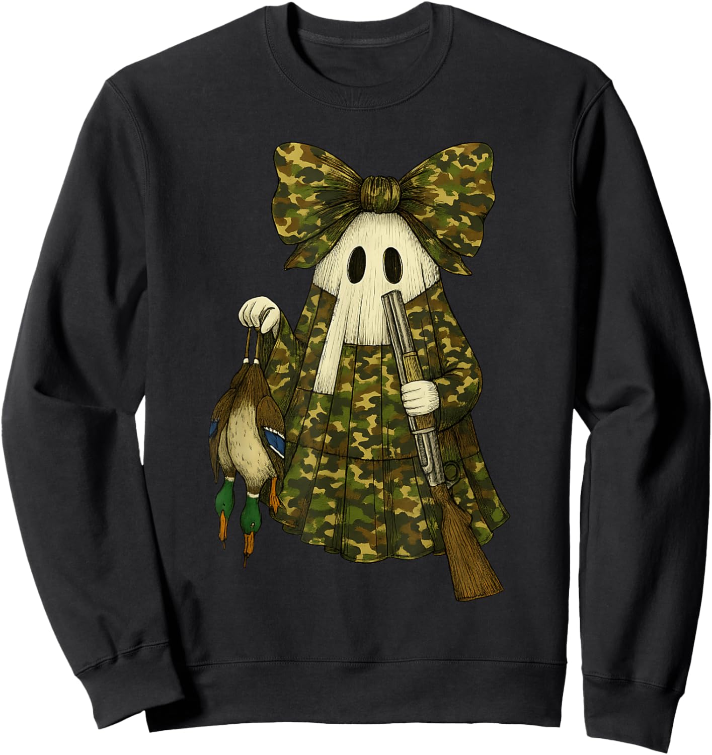 Hunting Camo Ghost Patchwork Duck Hunting Coquette Sweatshirt - Sweatshirt | Black