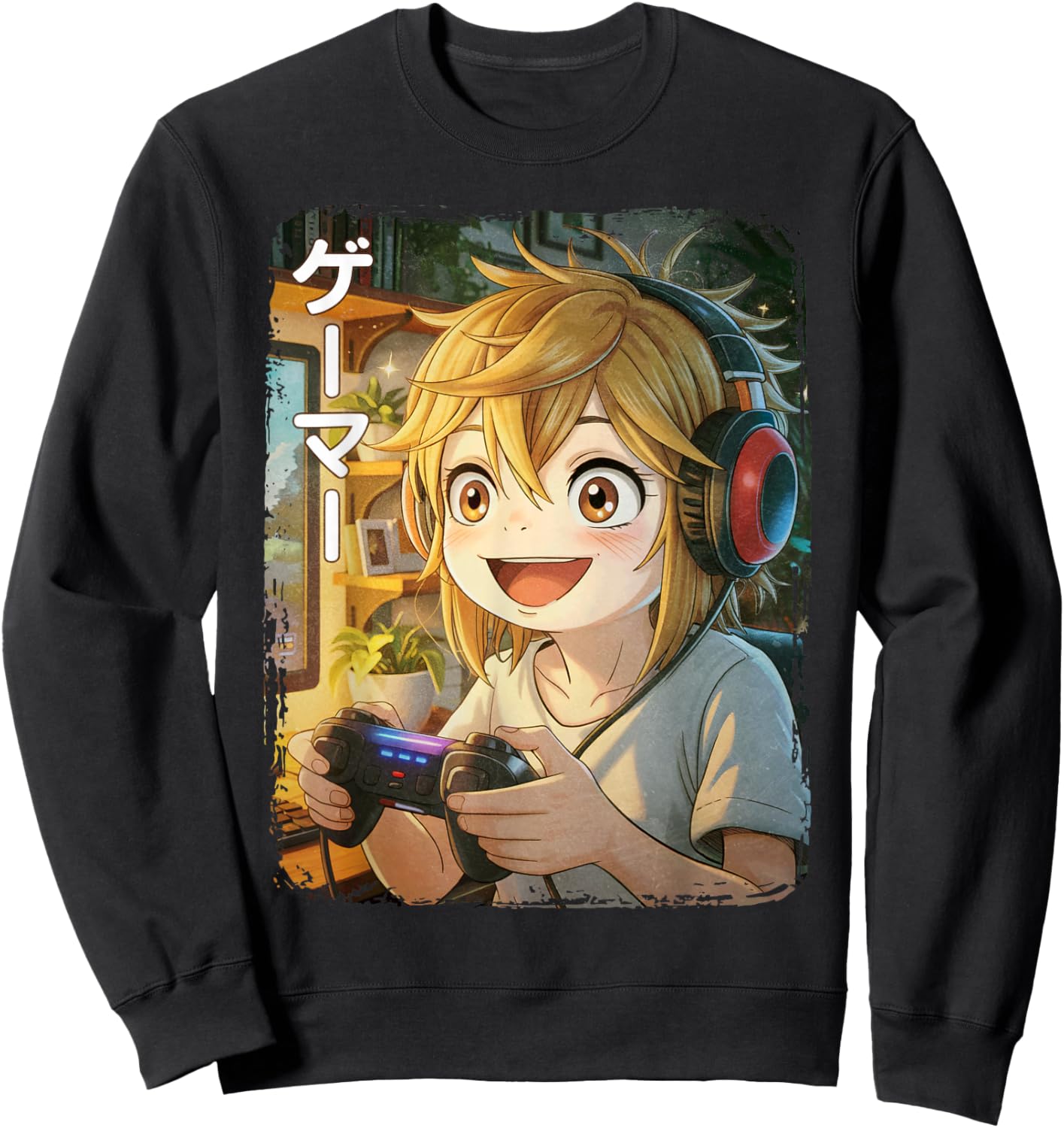 Anime Gamer Japanese Gaming Graphic Sweatshirt - Sweatshirt | Black