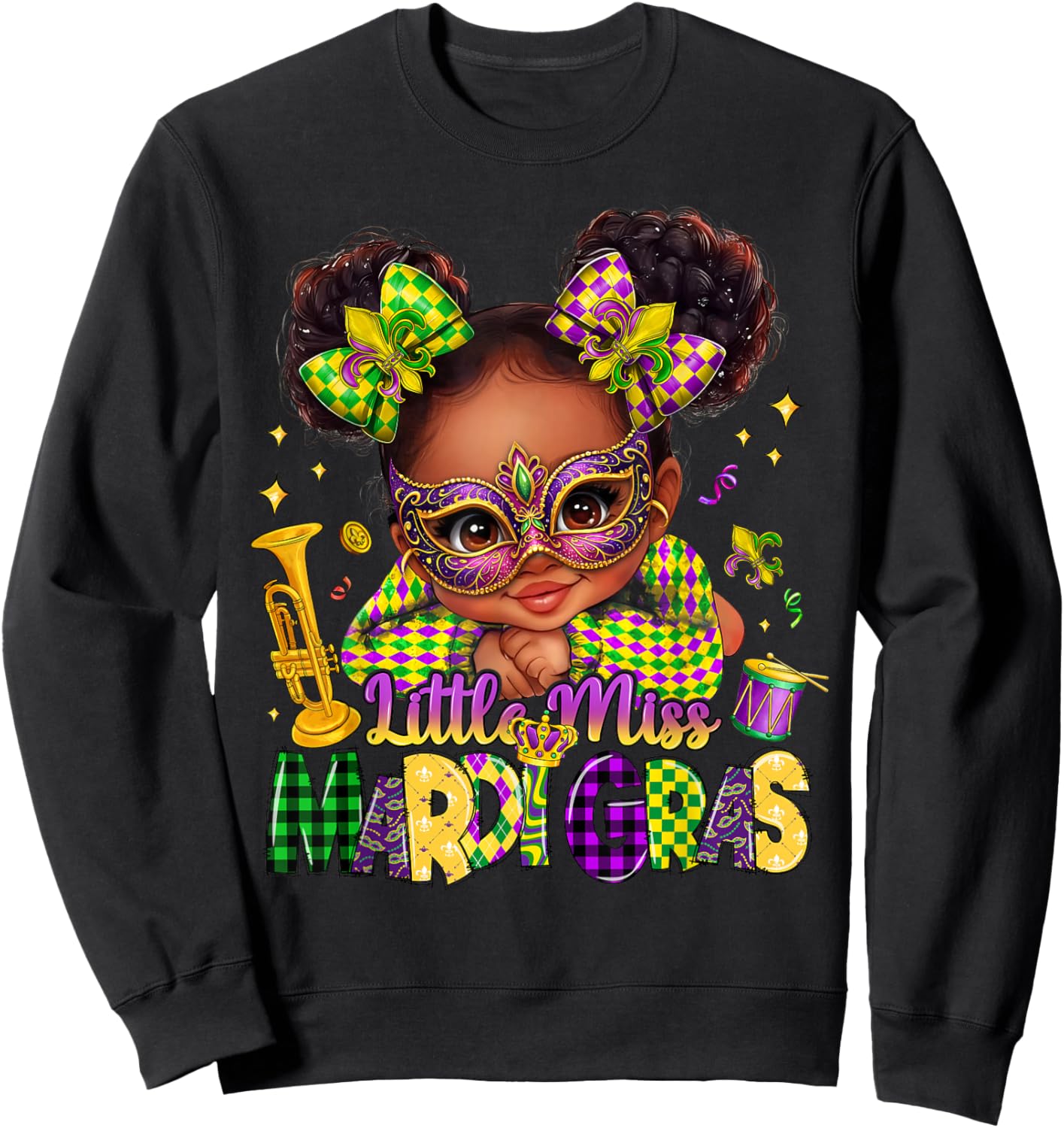 Little Miss Mardi Gras Black Girl New Orleans Fleur De Lis Sweatshirt - Sweatshirt | Black