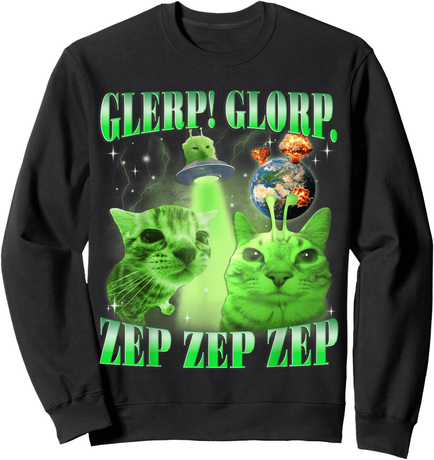 UFO Glorp Zep Zep Alien Cat Funny Space Kitten Meme Sweatshirt - Sweatshirt | Black