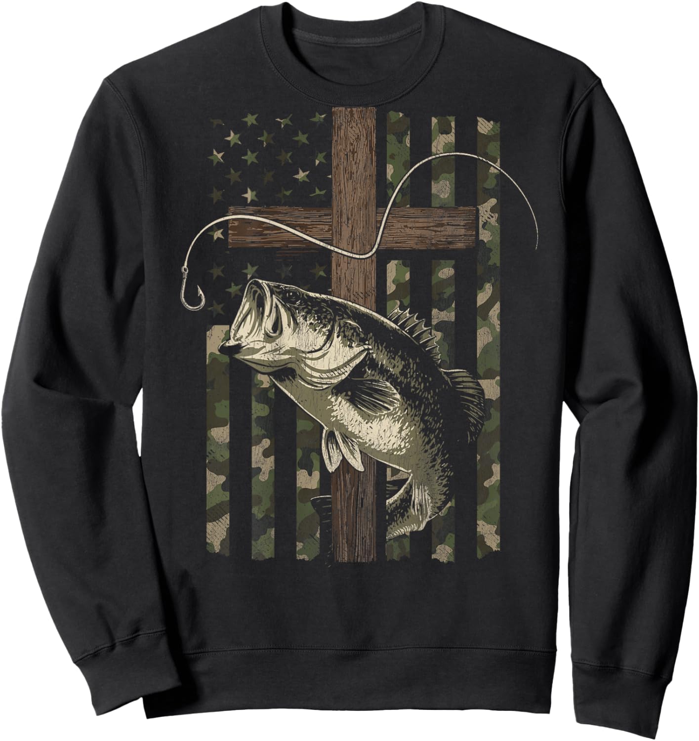 Christian Bass Fishing (Design on Back) Sweatshirt - Sweatshirt | Black