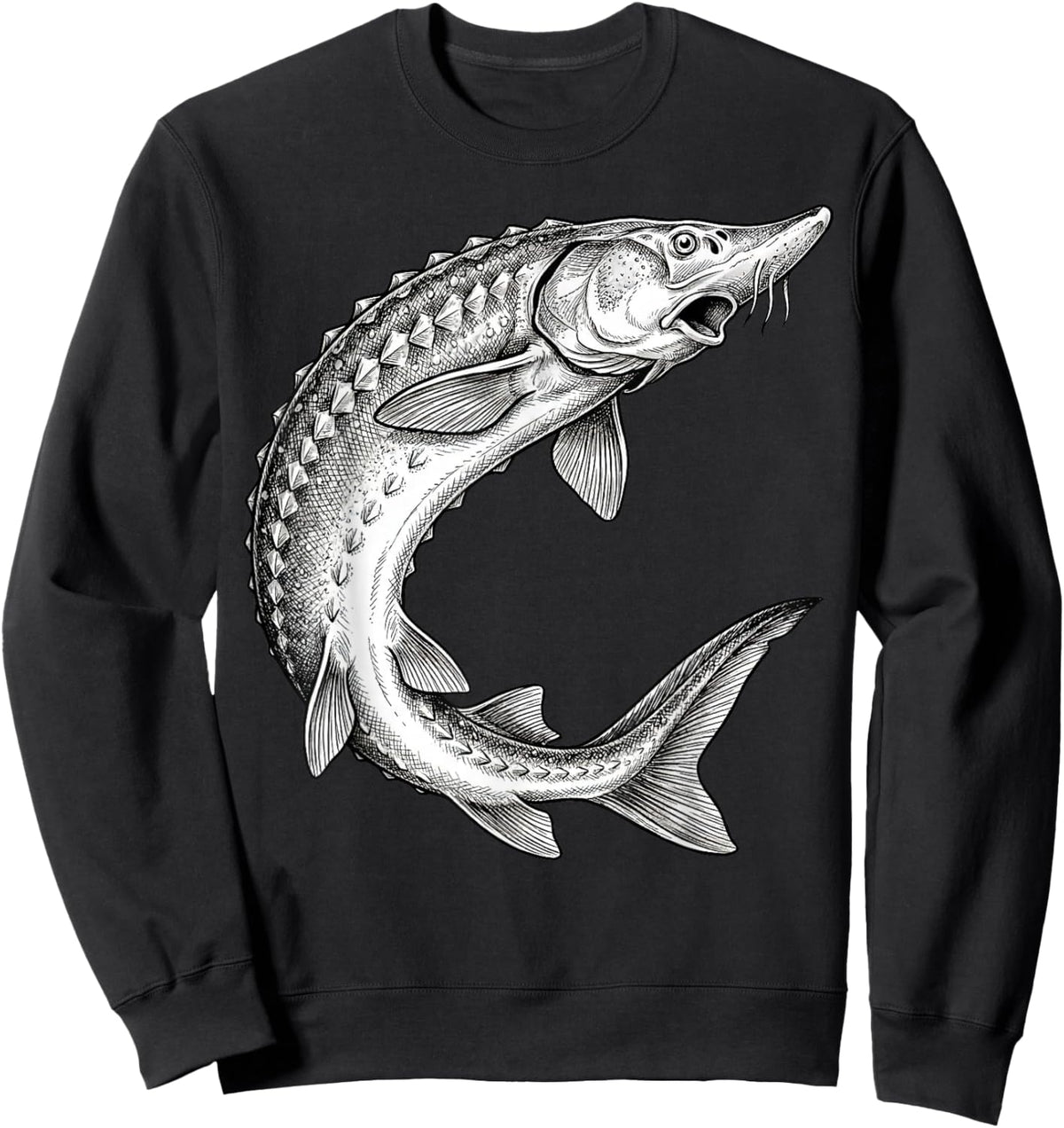 Vintage Sturgeon Fish Fishing Fisherman Angler Sweatshirt - Sweatshirt | Black