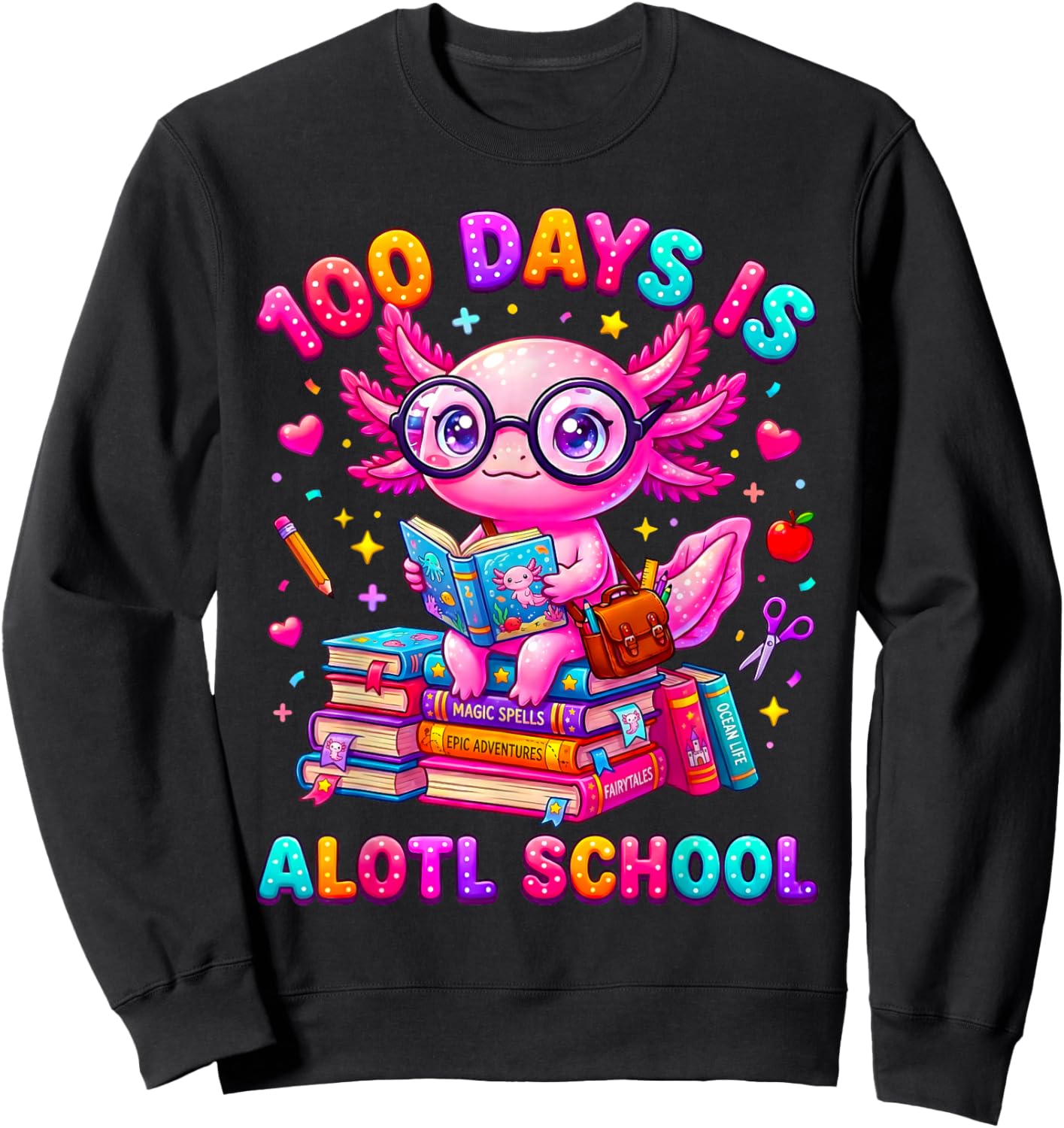 100 Days is Alotl School Axolotl Girls 100 Days of School Sweatshirt - Sweatshirt | Black