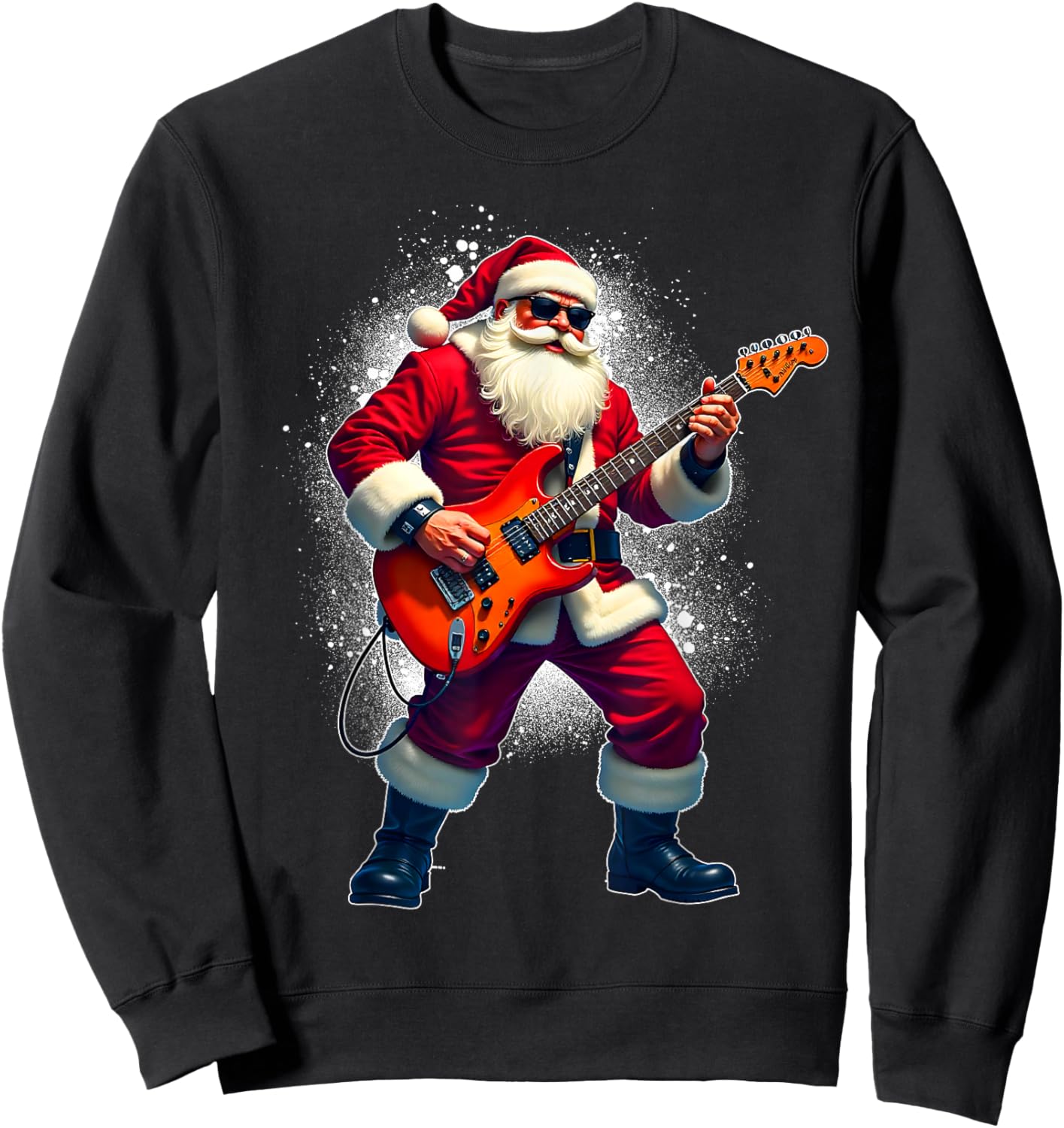 Santa Playing Guitar Merry Christmas Pajamas Xmas Party Men Sweatshirt - Sweatshirt | Black