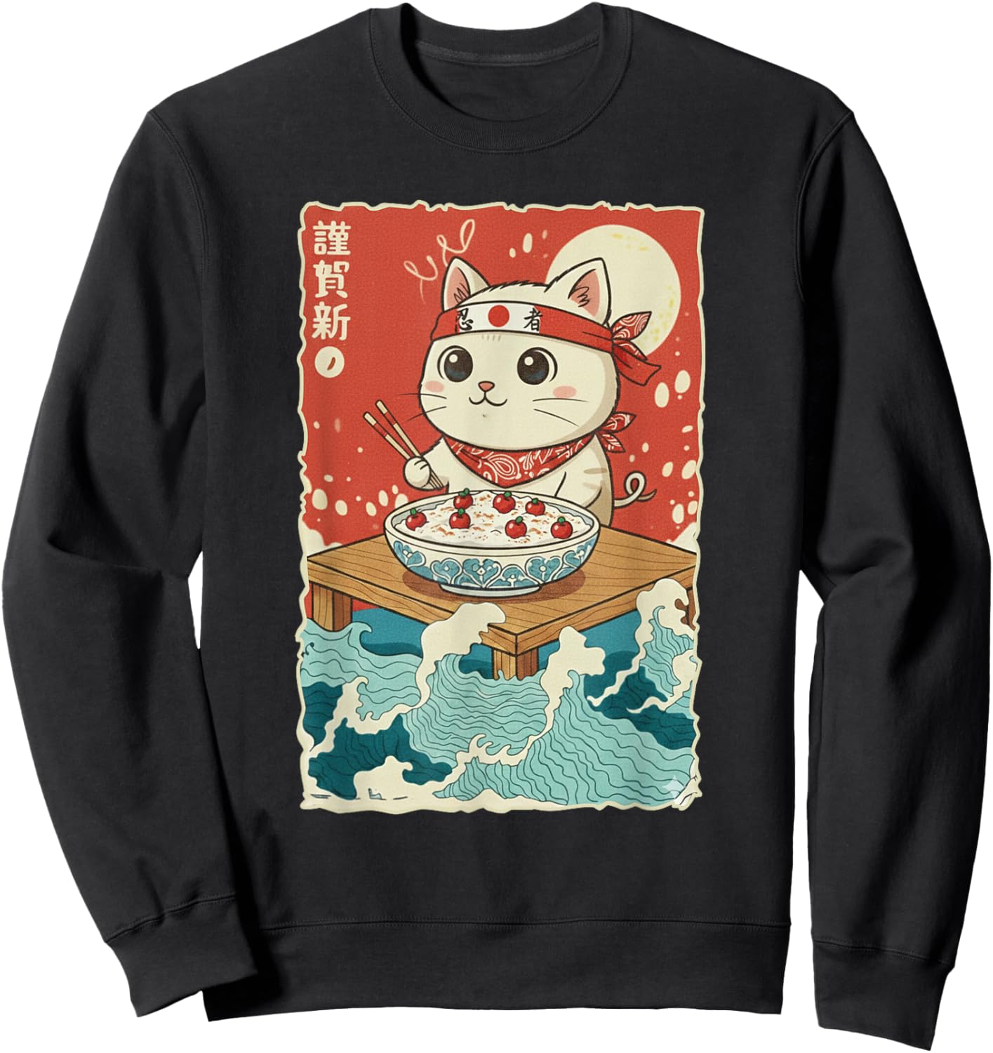 Kawaii Cat Semolina Porridge Sweatshirt - Sweatshirt | Black