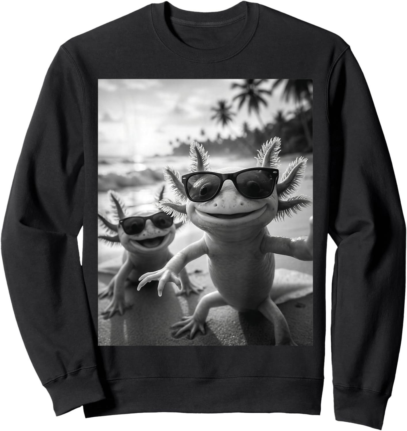 Cool Axolotl Selfie At The Beach, Cute Axolotls Sweatshirt - Sweatshirt | Black