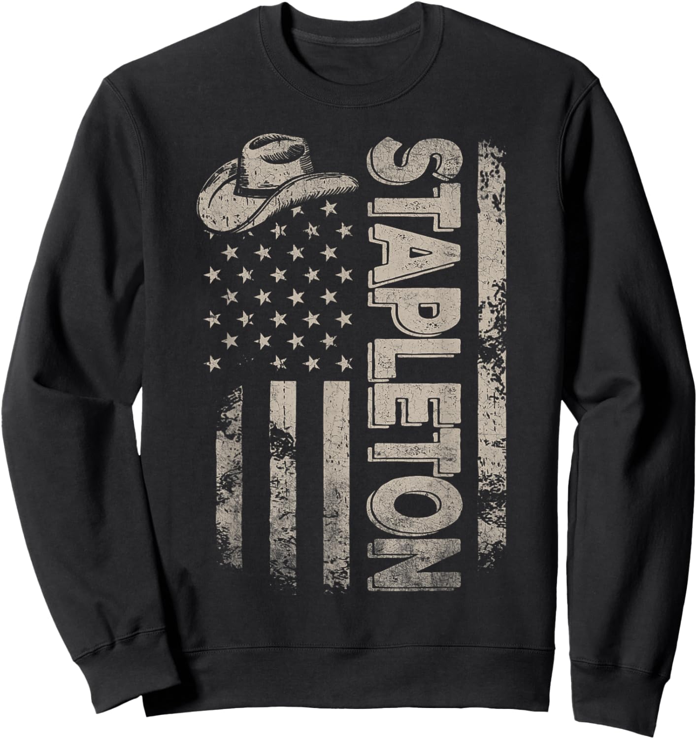 Distressed Stapleton Name Personalized 80s 90s Vintage Sweatshirt - Sweatshirt | Black