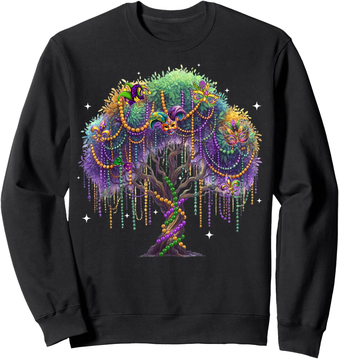 Mardi Gras Tree Shirts Matching Family Beads Mask Feathers Sweatshirt - Sweatshirt | Black