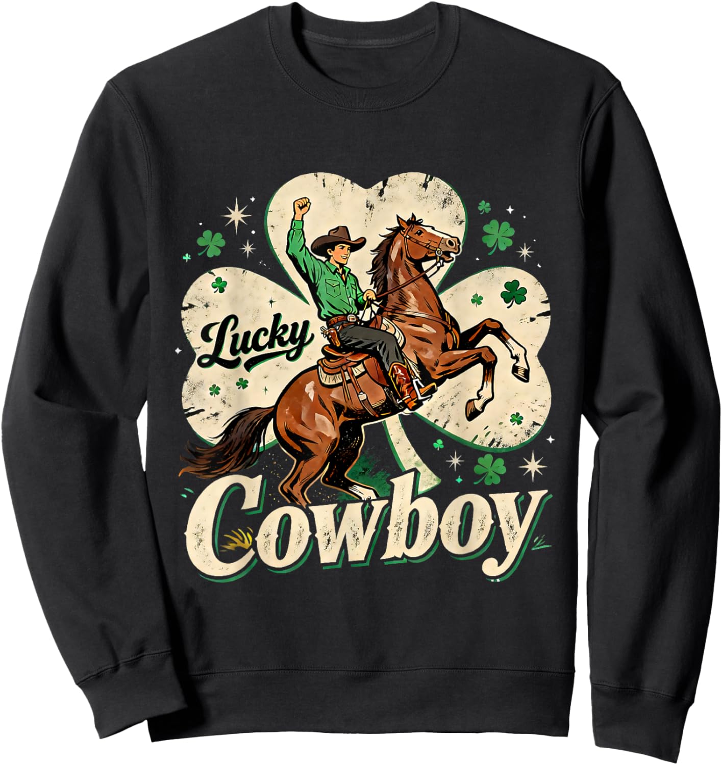 Lucky Cowboy St Patricks Day Western Irish Pride Design Sweatshirt - Sweatshirt | Black