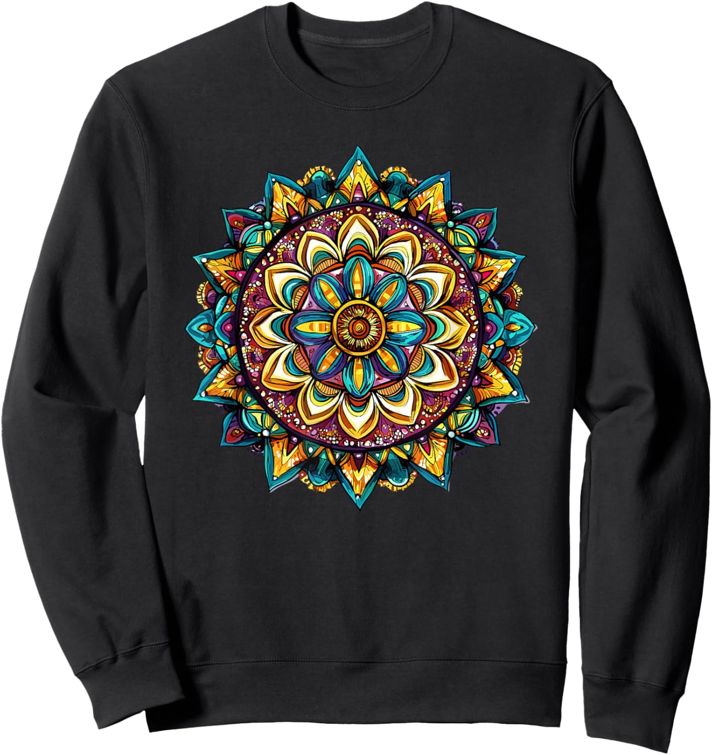 Colorful Mandala Vibrant Symmetry Pattern Sweatshirt - Sweatshirt | Black