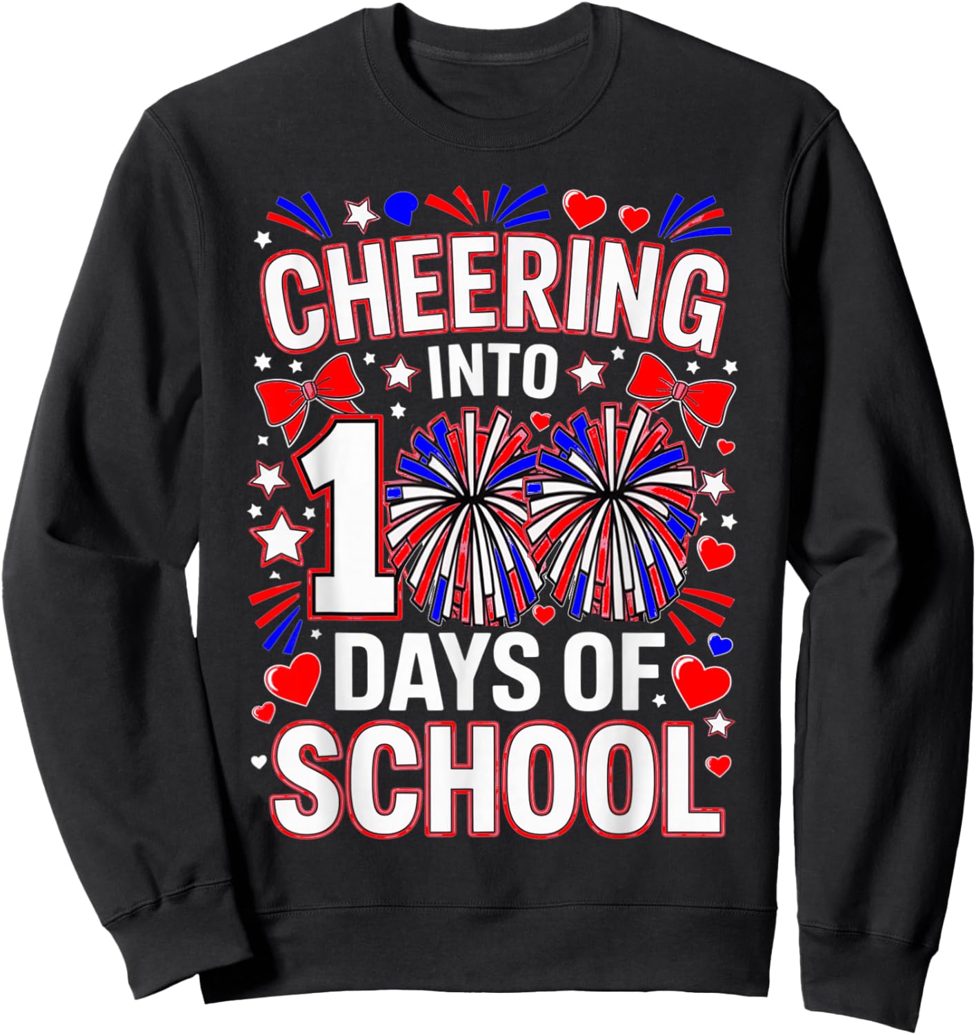 100 Days of School Cheerleader Patriotic USA Cheerleading Sweatshirt - Sweatshirt | Black