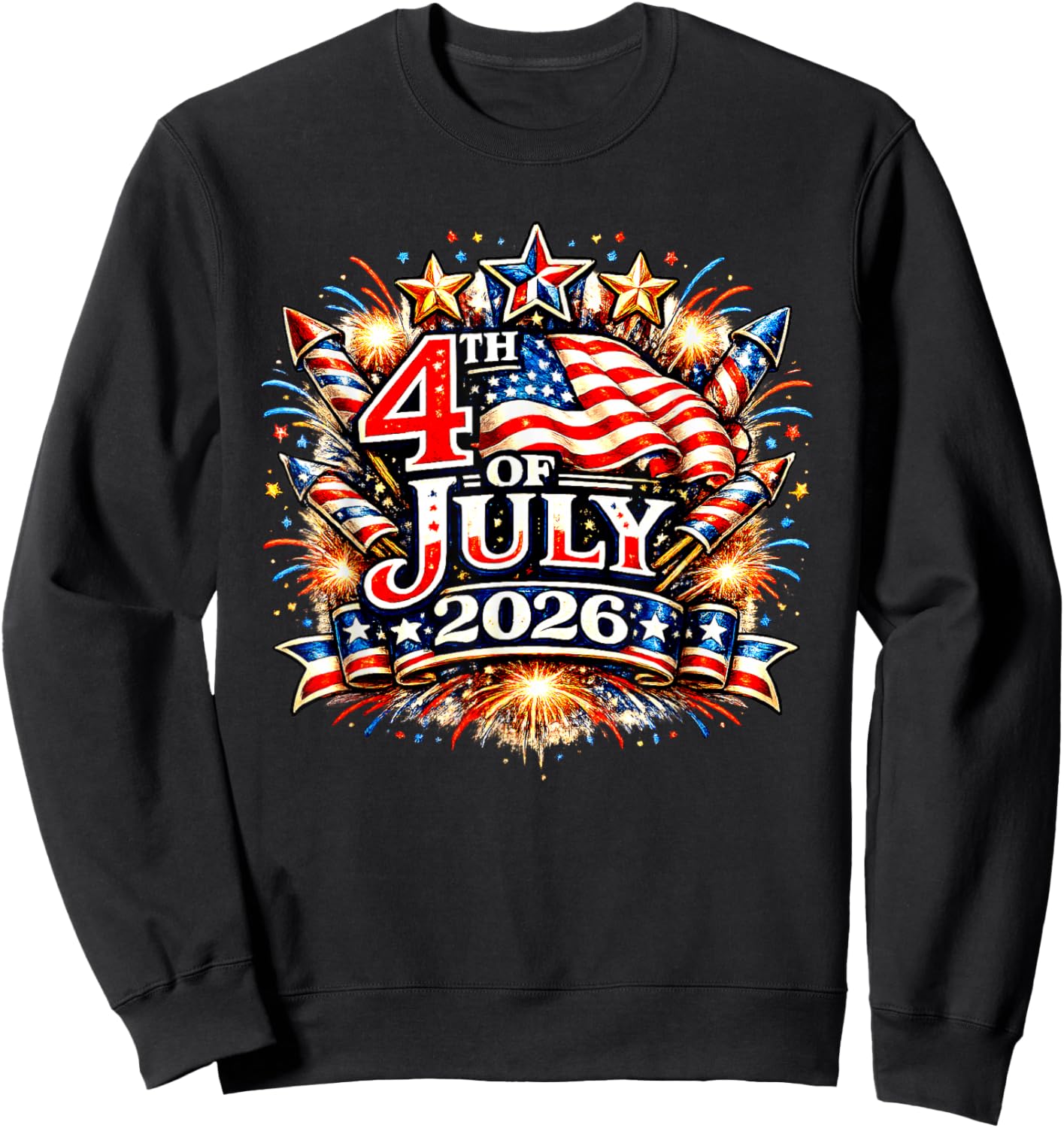 4th of July 2026 United States Birthday American Flag Sweatshirt - Sweatshirt | Black