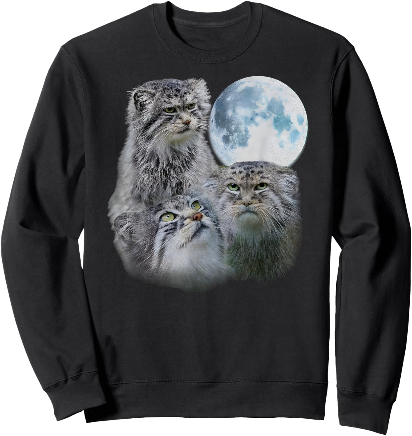 Retro Three Pallas Cats Howling at The Moon Funny Cat Meme Sweatshirt - Sweatshirt | Black