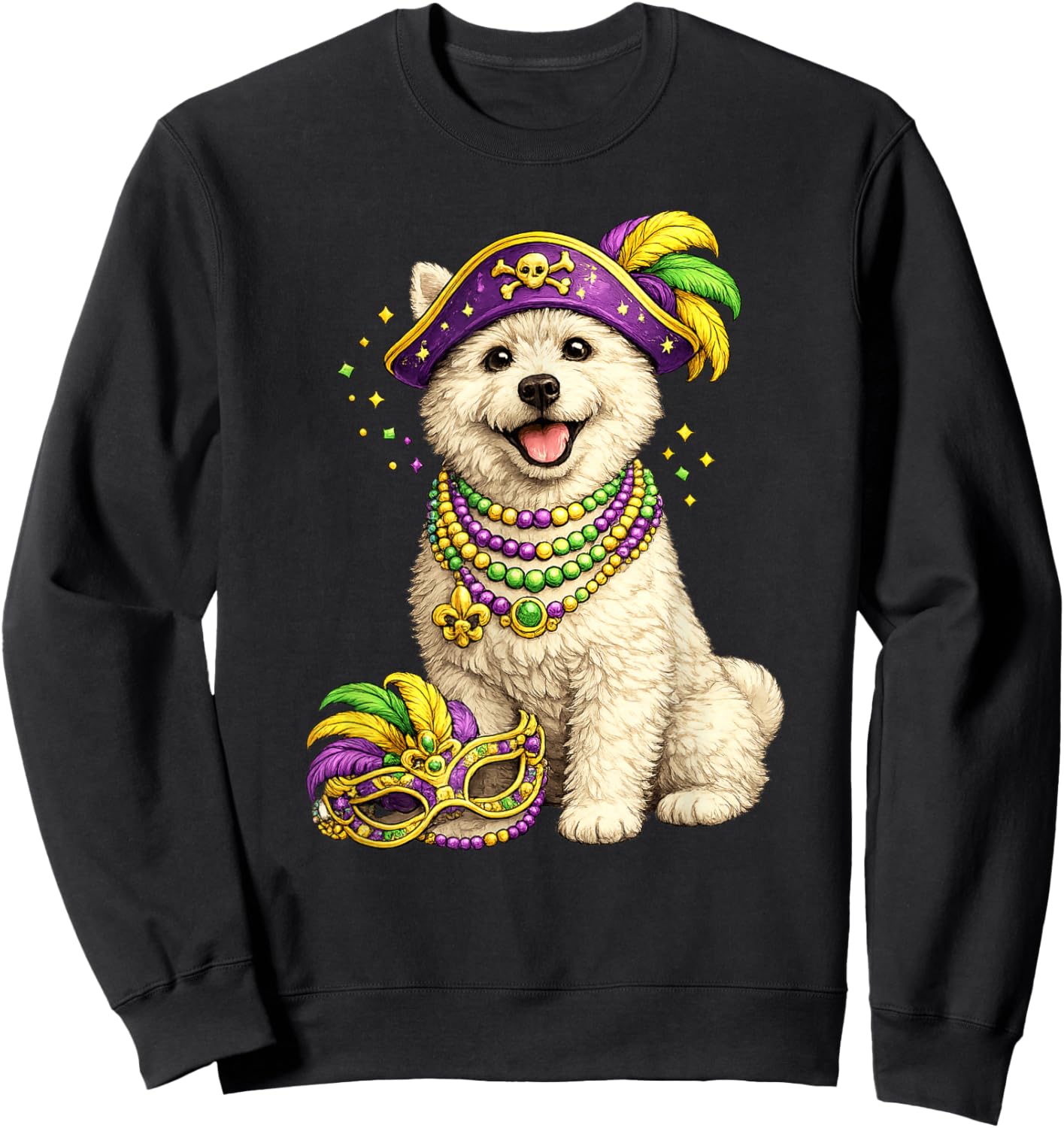 Cute Mardi Gras Themed West Highland Terrier, Westie Dog Sweatshirt - Sweatshirt | Black