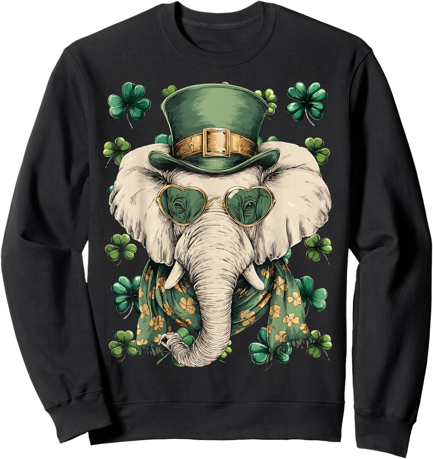 Irish Elephant with Sunglasses Shamrocks St Patricks Day Sweatshirt - Sweatshirt | Black