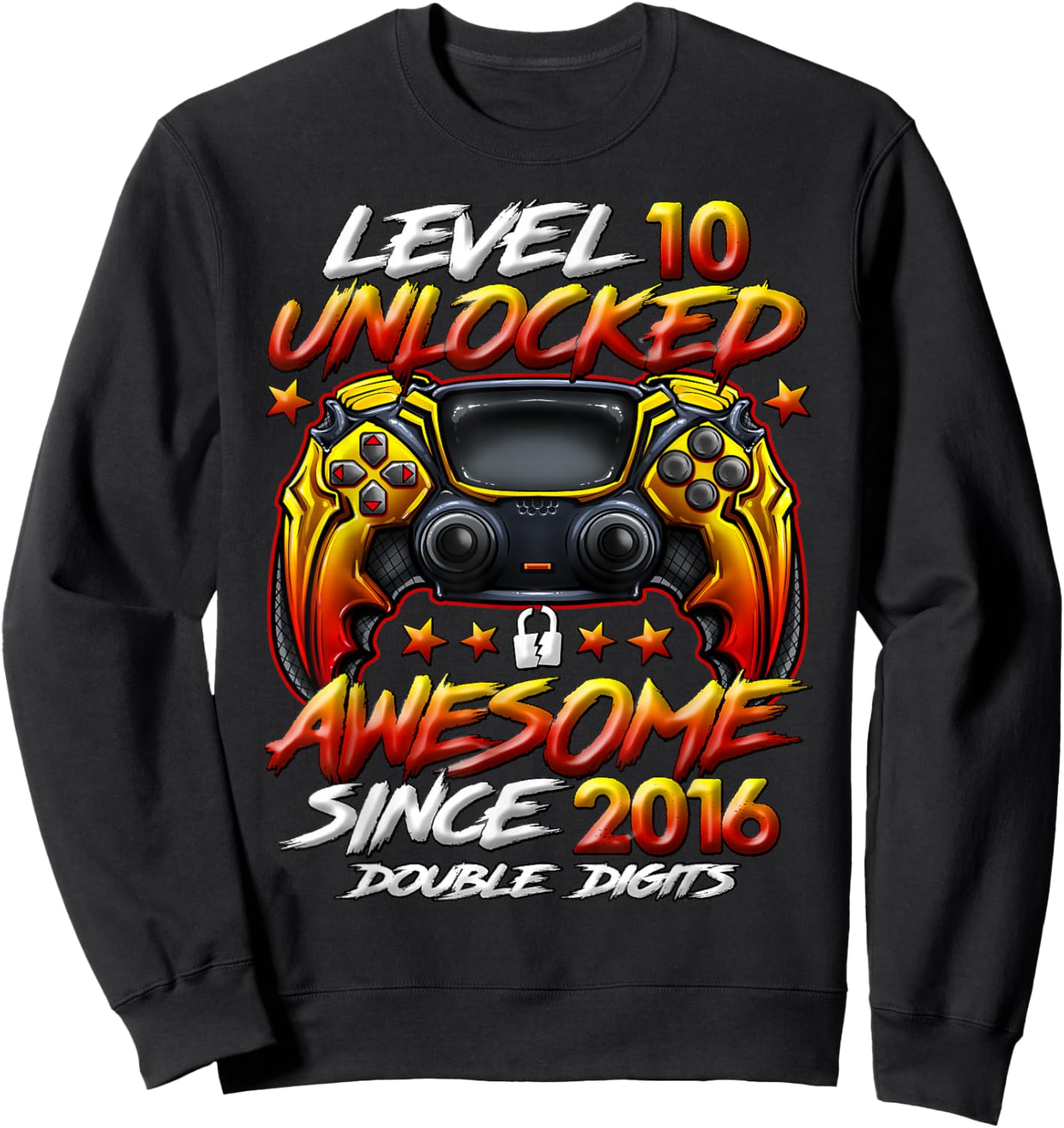 Official Double Digits Level 10 Unlocked 10th Birthday Boy Sweatshirt - Sweatshirt | Black