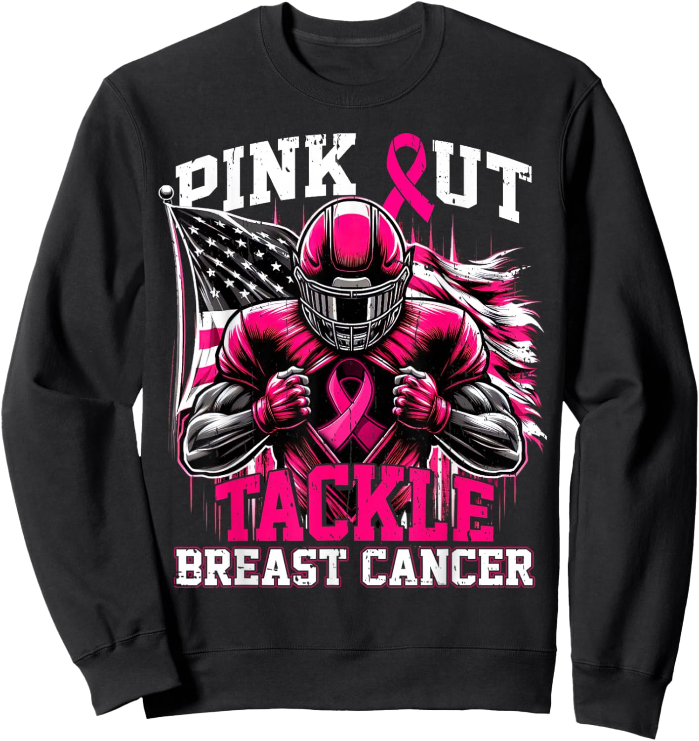 Pink Out Tackle Football Breast Cancer Awareness Men Boys Sweatshirt - Sweatshirt | Black