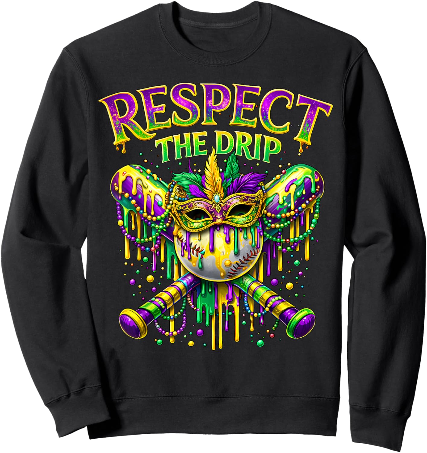 Respect The Drip Mardi Gras Baseball Ice Cream Boys Carnival Sweatshirt - Sweatshirt | Black