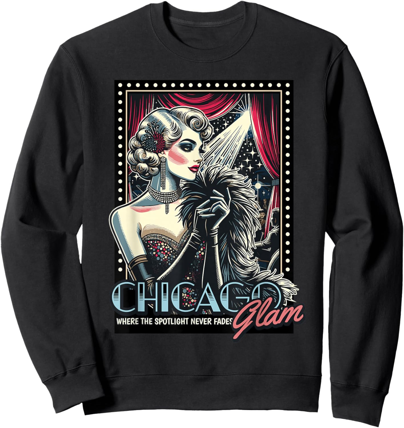 Chicago Glam – Retro Actress Spotlight Design Sweatshirt - Sweatshirt | Black