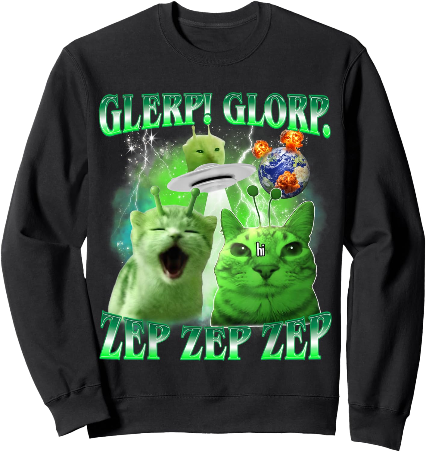 Glerp Glorp Funny Alien Cat Meme, Brainrot , Costume Sweatshirt - Sweatshirt | Black