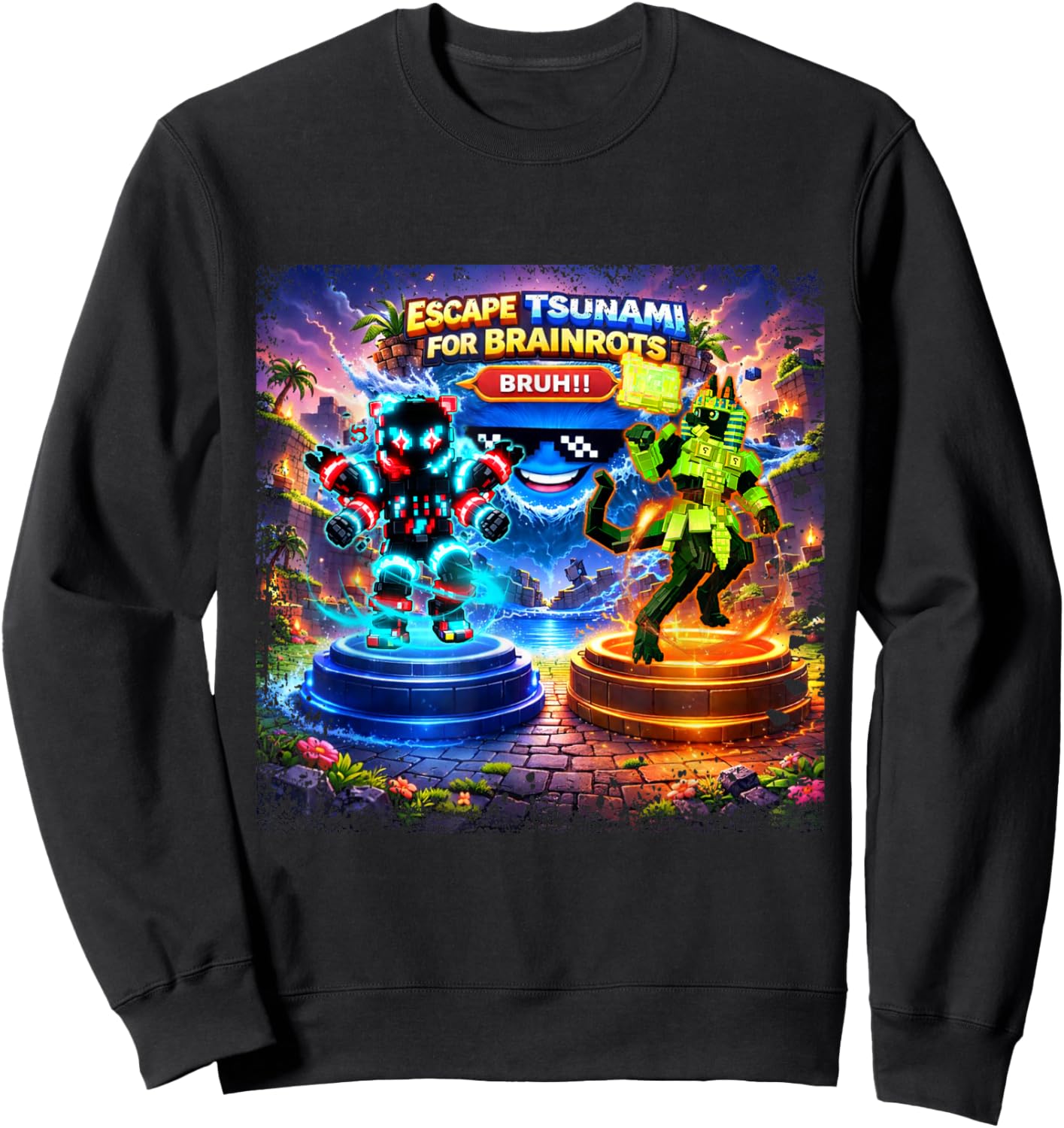 Escape Tsunami Technetta and Anububu Brainrot for Boys Kids Sweatshirt - Sweatshirt | Black