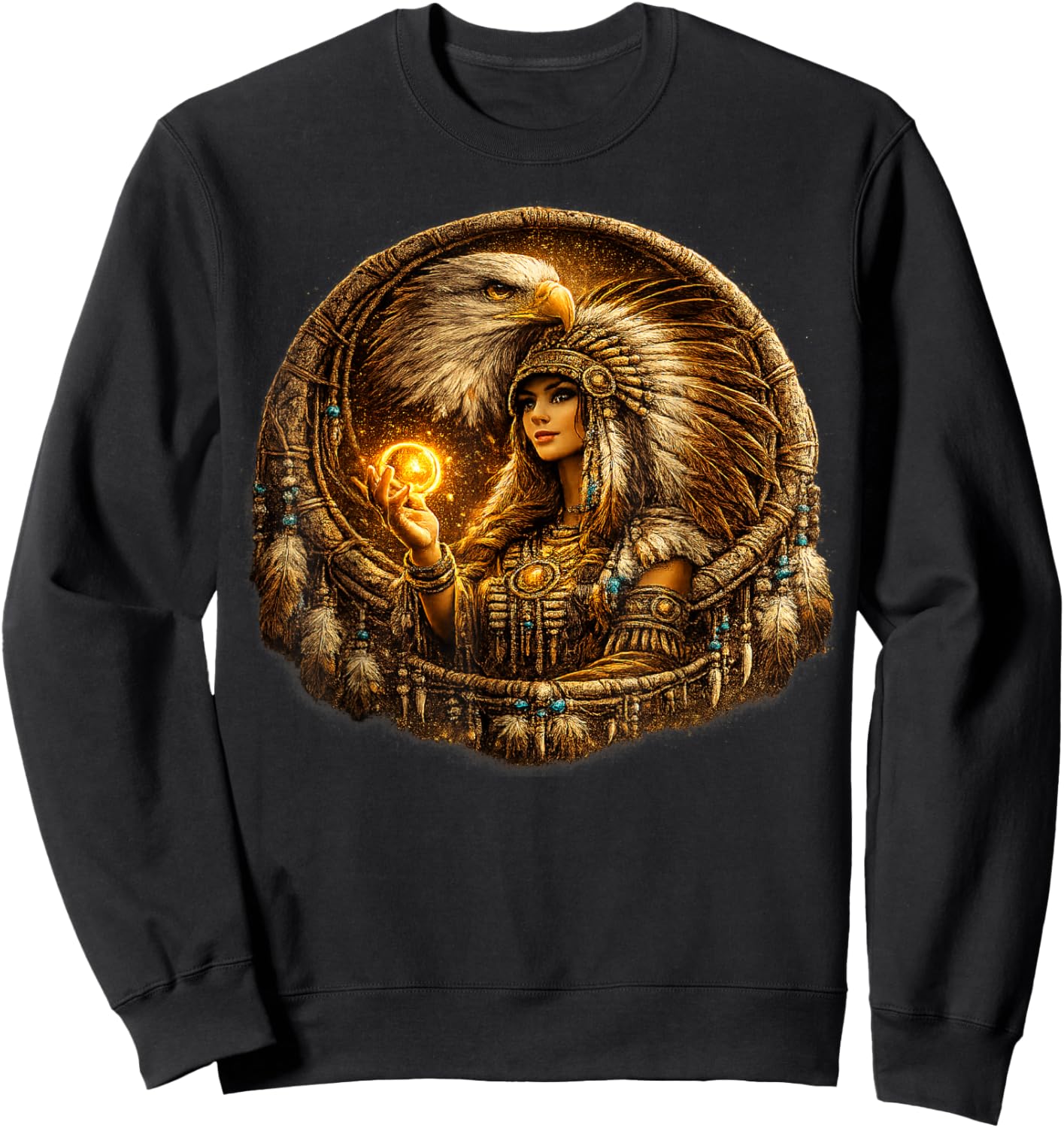 Indian Native American Woman with White Eagle Vitage Gifts Sweatshirt - Sweatshirt | Black