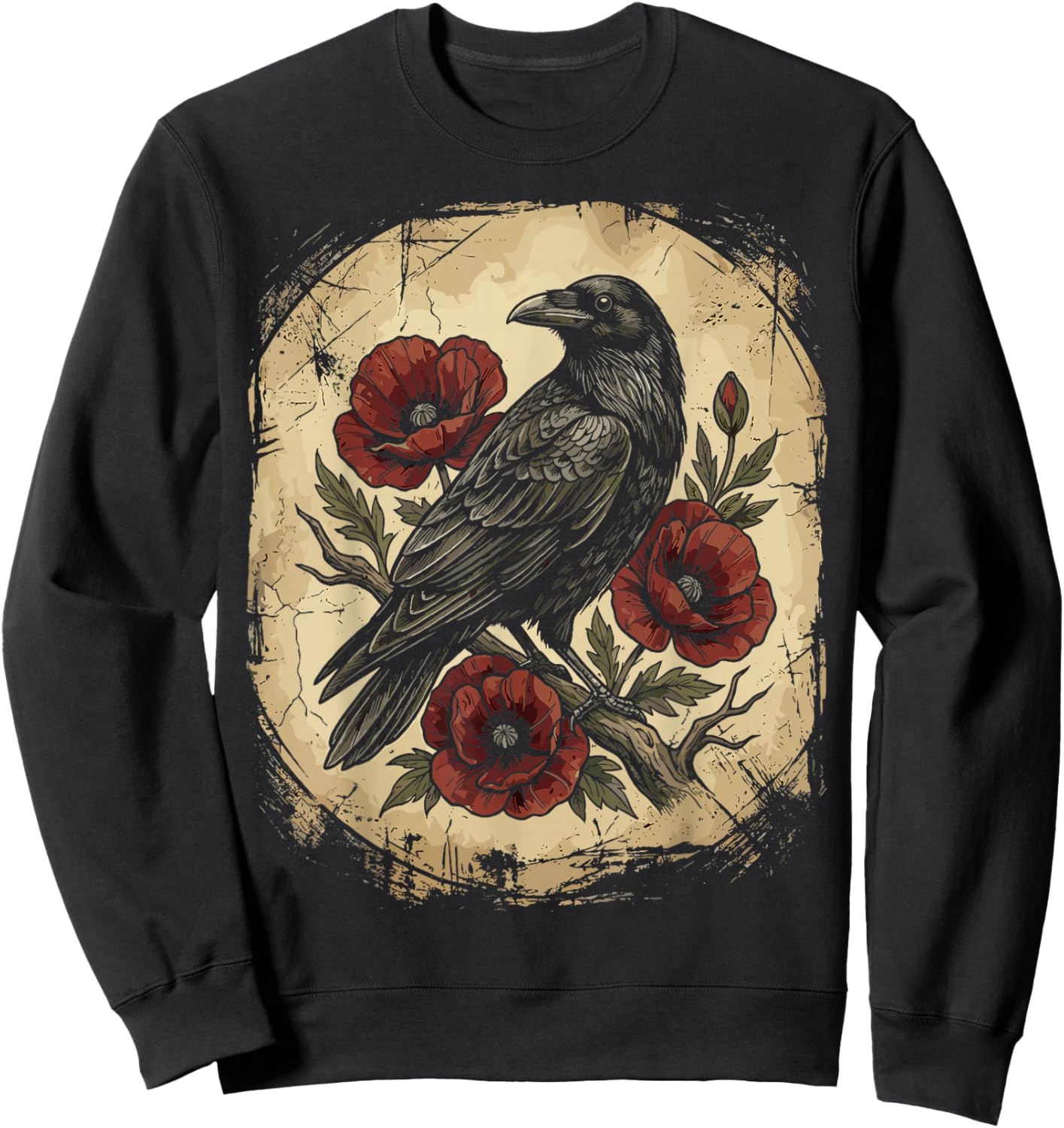 Raven Floral Vintage Gothic Art Crow Sweatshirt - Sweatshirt | Black