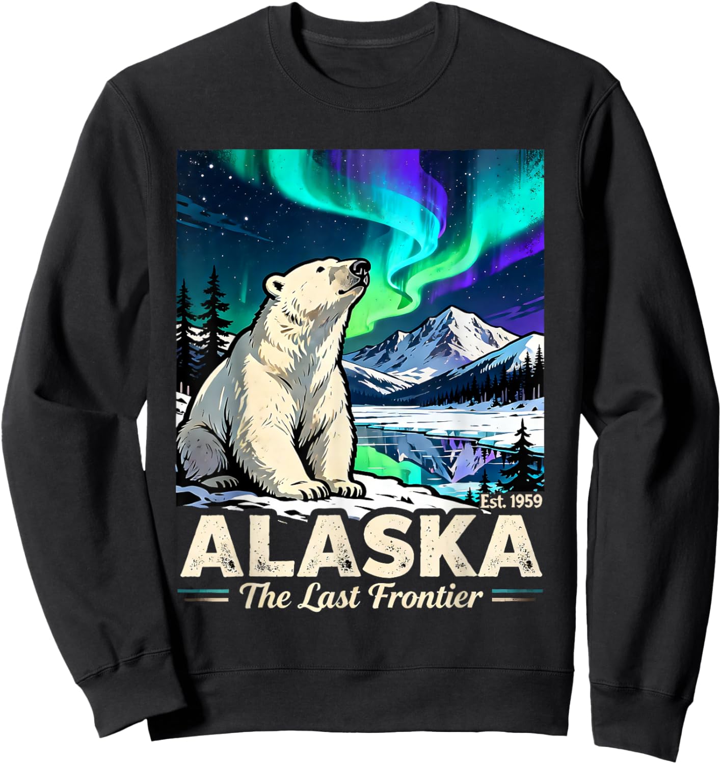 Alaska The Last Frontier Polar Bear Wildlife Quote Sweatshirt - Sweatshirt | Black