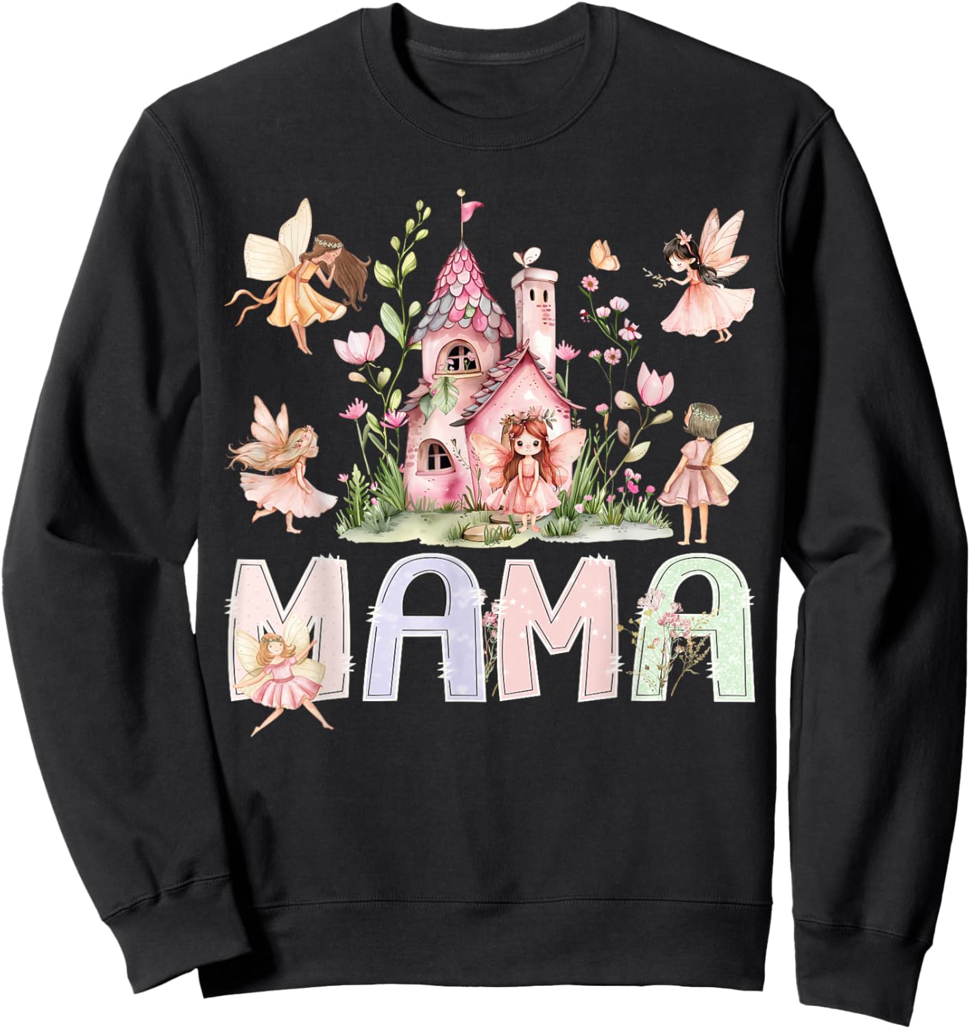Mama Fairy Magical Floral Birthday Girl Fairytale Family Sweatshirt - Sweatshirt | Black
