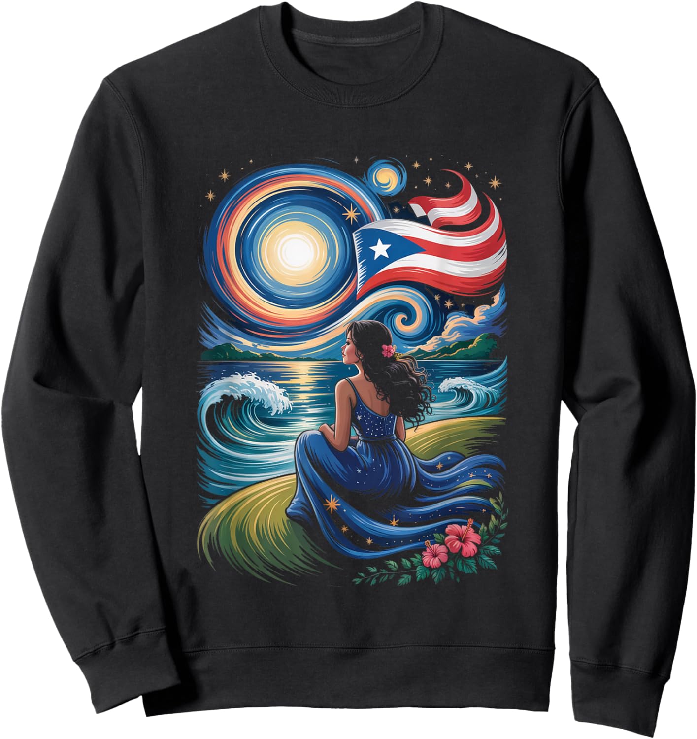 Puerto Rico Heart Boricua Woman Boriquen Bori Pride Sweatshirt - Sweatshirt | Black