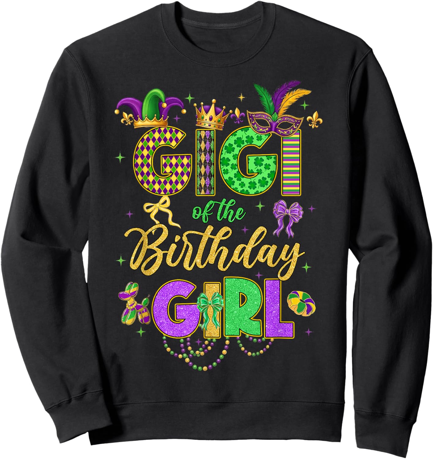 Gigi of The Birthday Girl Coquette Bow Mardi Gras Party Sweatshirt - Sweatshirt | Black