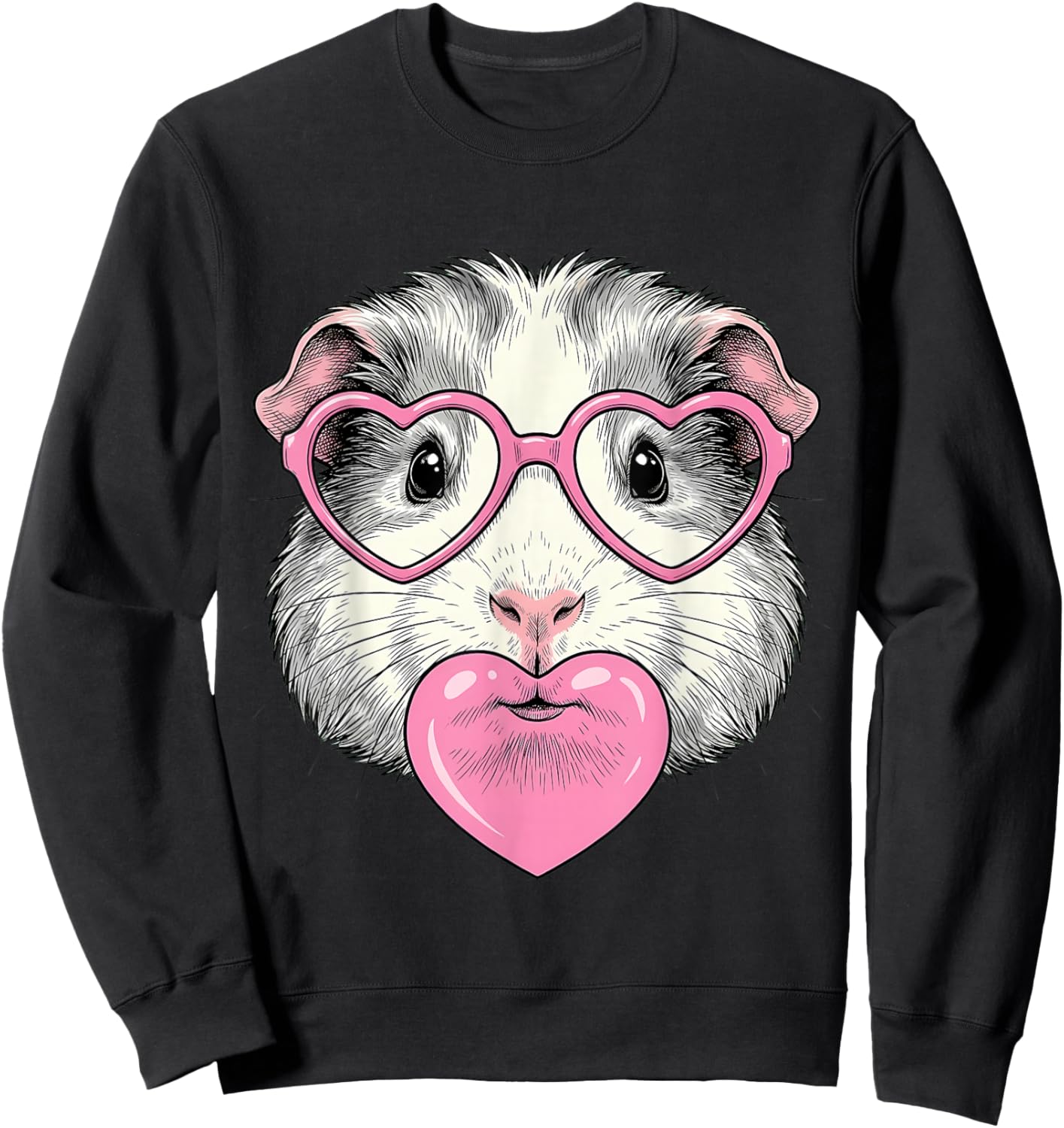 Cute Guinea Pig Blowing Pink Valentine Heart Bubble Gum Sweatshirt - Sweatshirt | Black