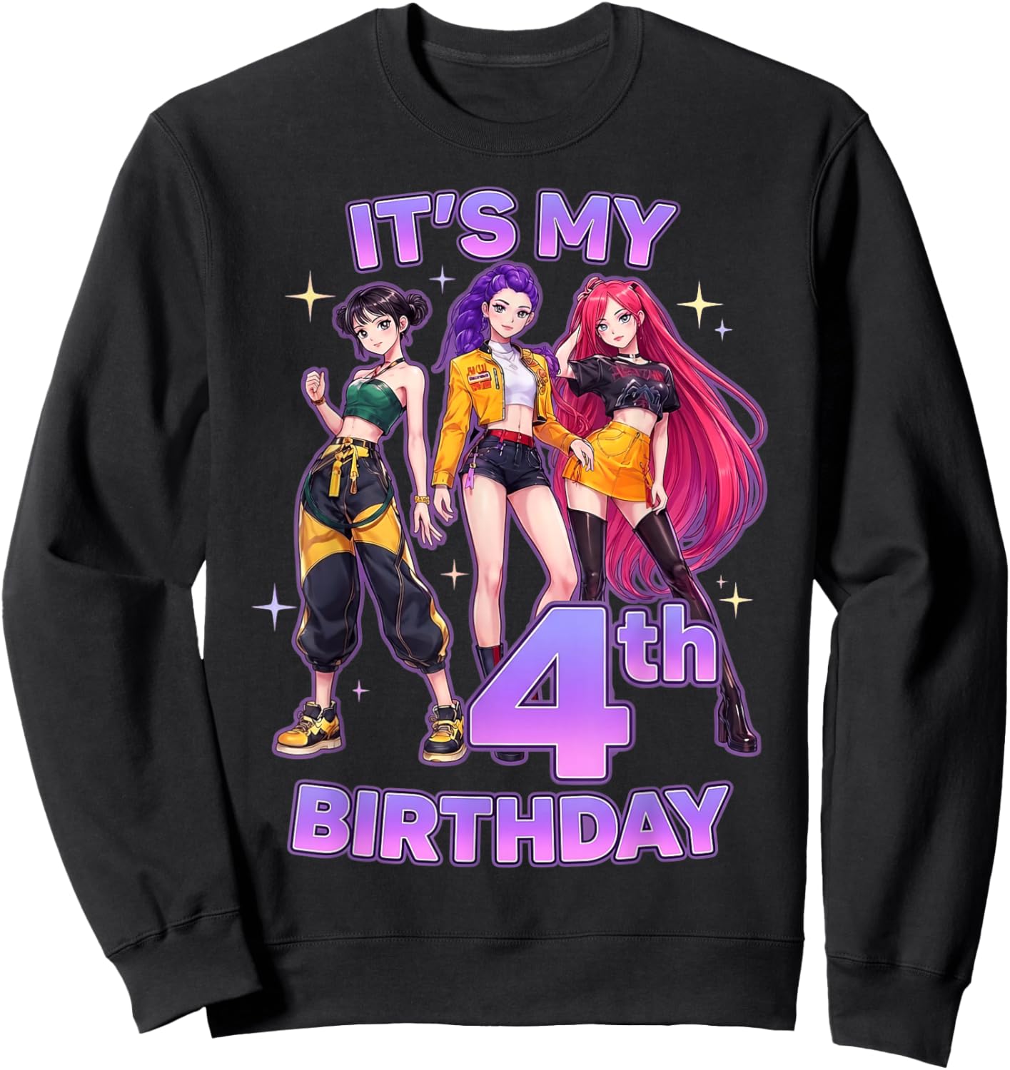 4 Years Old Birthday K pop Kids 4th Bday Girls K-pop Sweatshirt - Sweatshirt | Black