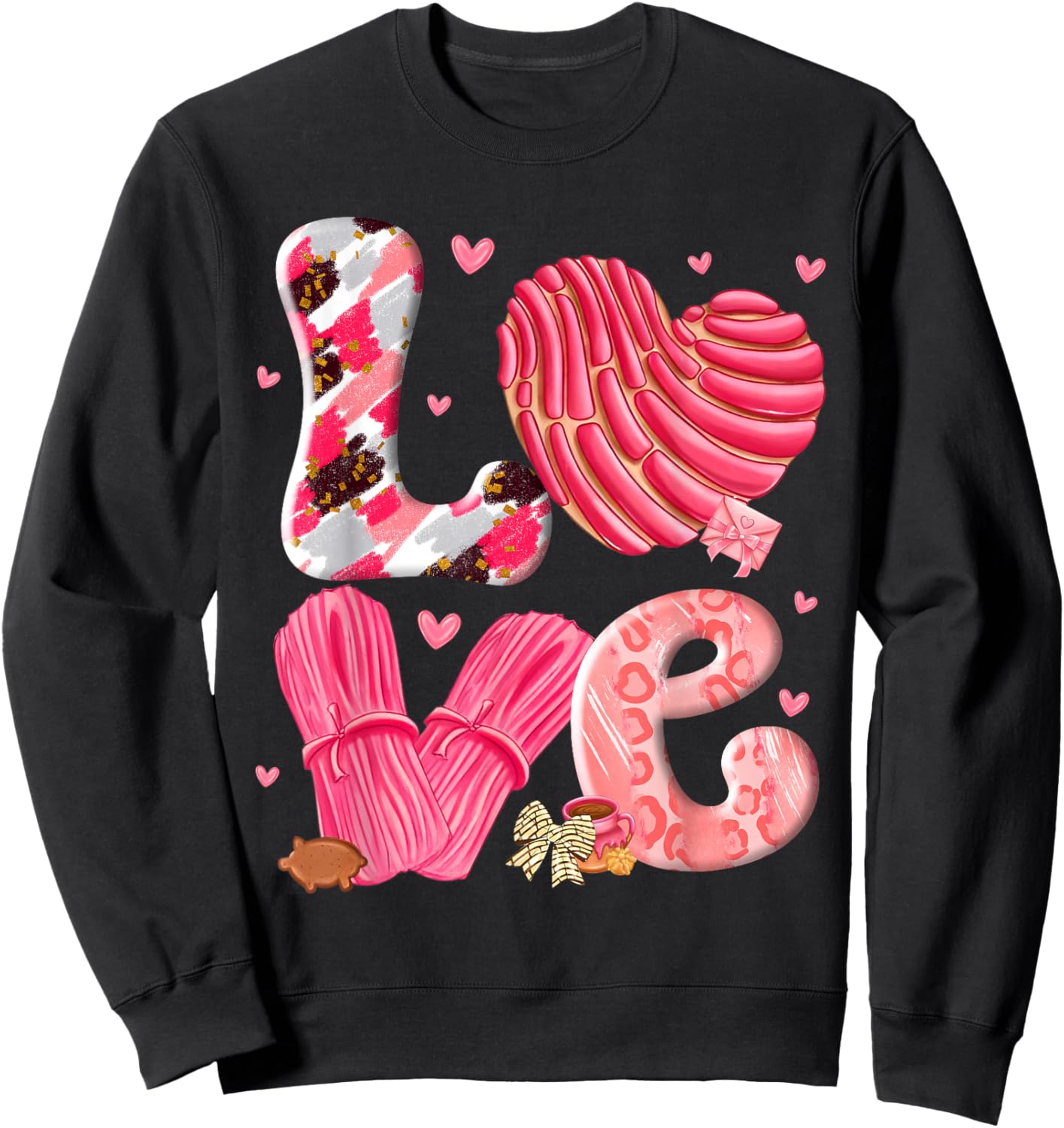 Concha Love Valentine's Day Mexican Sweet Pan Dulce Lover Sweatshirt - Sweatshirt | Black