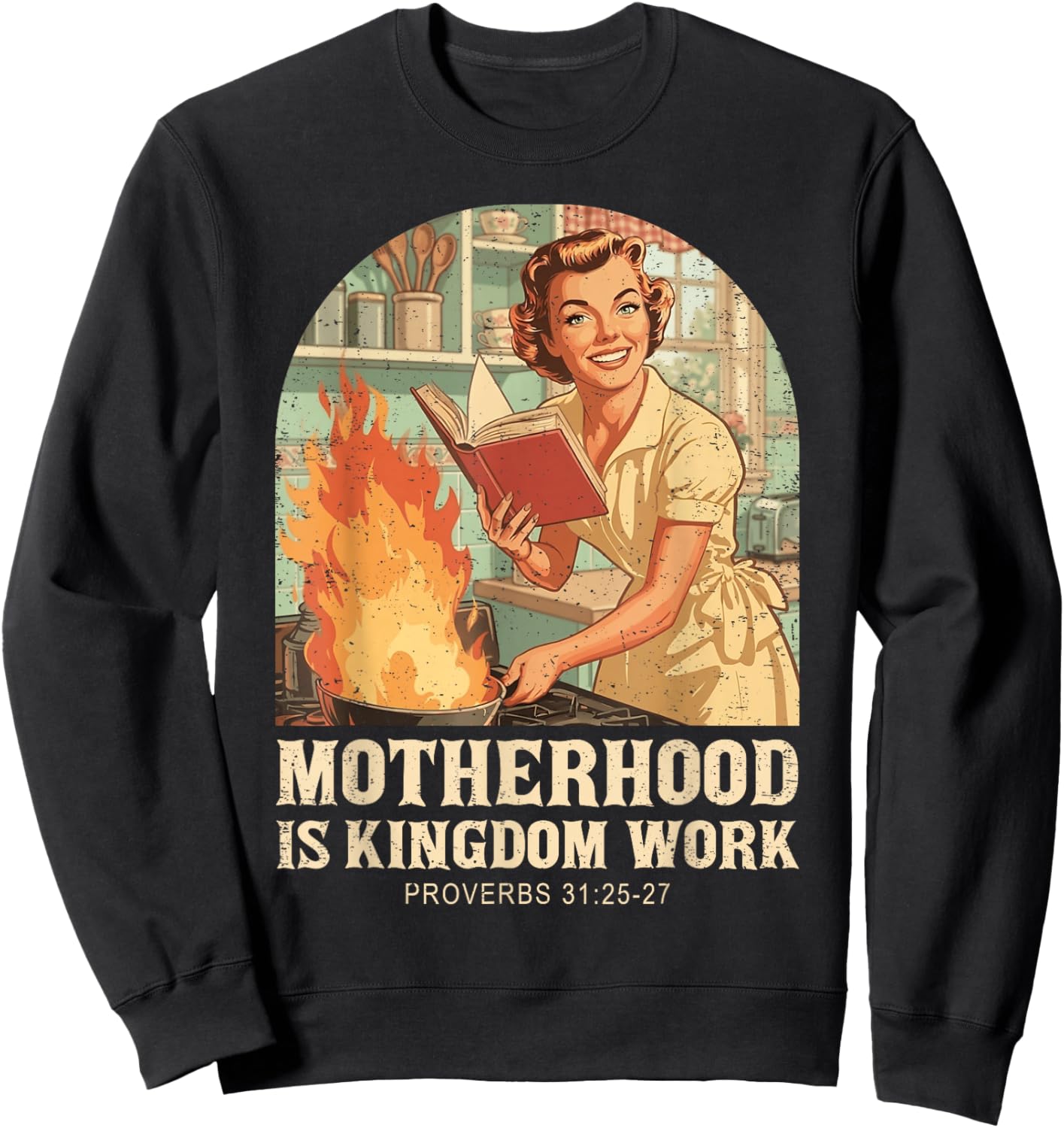 Christian Mom Motherhood is Kingdom Work Vintage Jesus Sweatshirt - Sweatshirt | Black