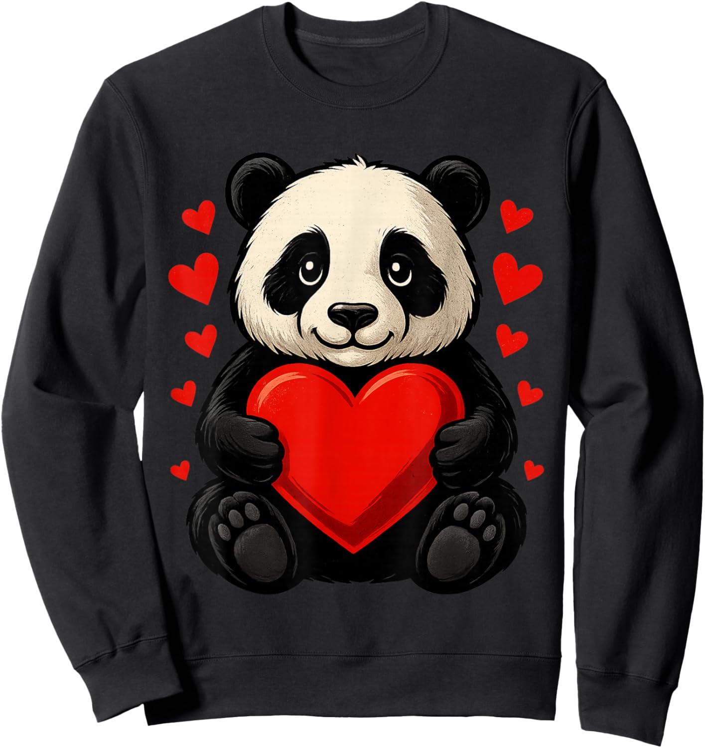 Panda Heart Valentines Day Boys Girls Women Men Bear Lover Sweatshirt - Sweatshirt | Black