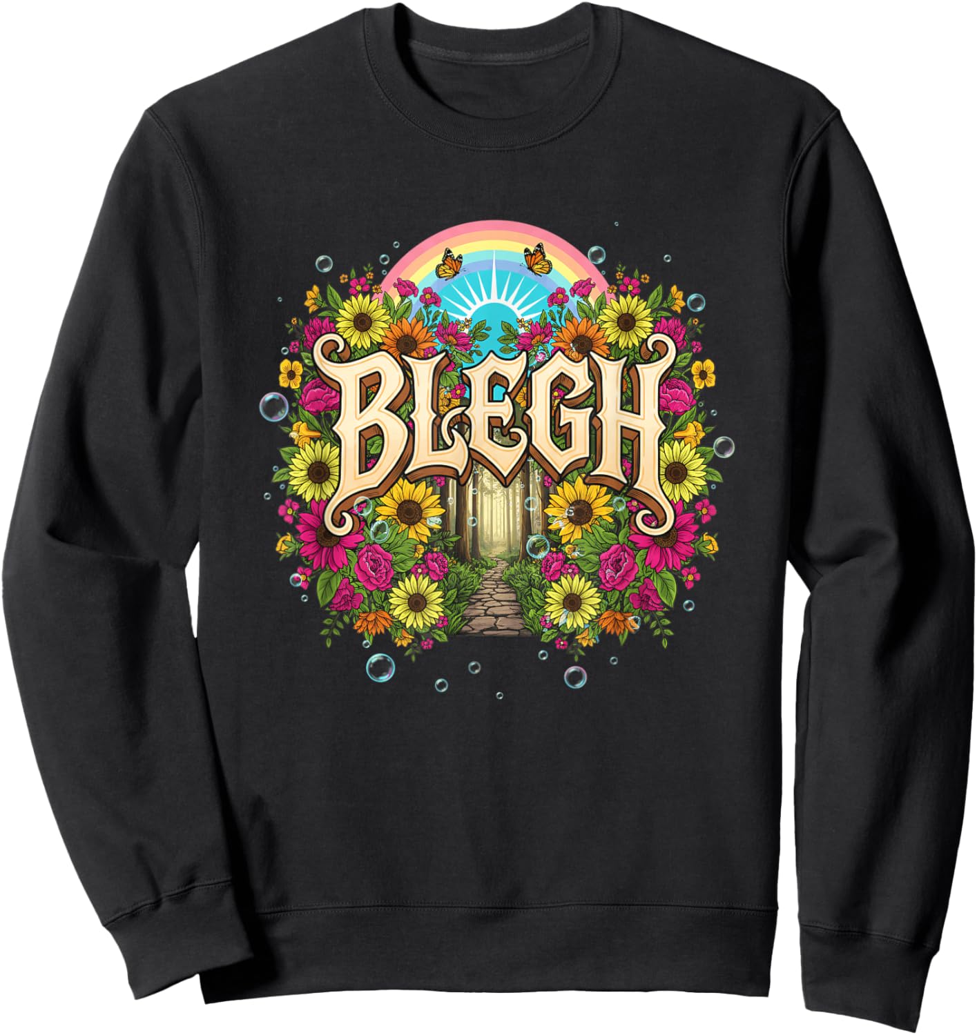Blegh Floral Gothic Rainbow Sunforest Funny Graphic Sweatshirt - Sweatshirt | Black